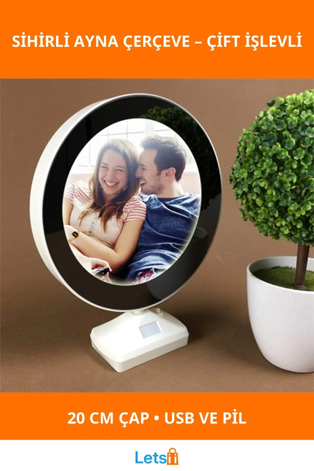 Sihirli Ayna Fotoğraf Çerçevesi 20cm LED Işıklı Hediye
