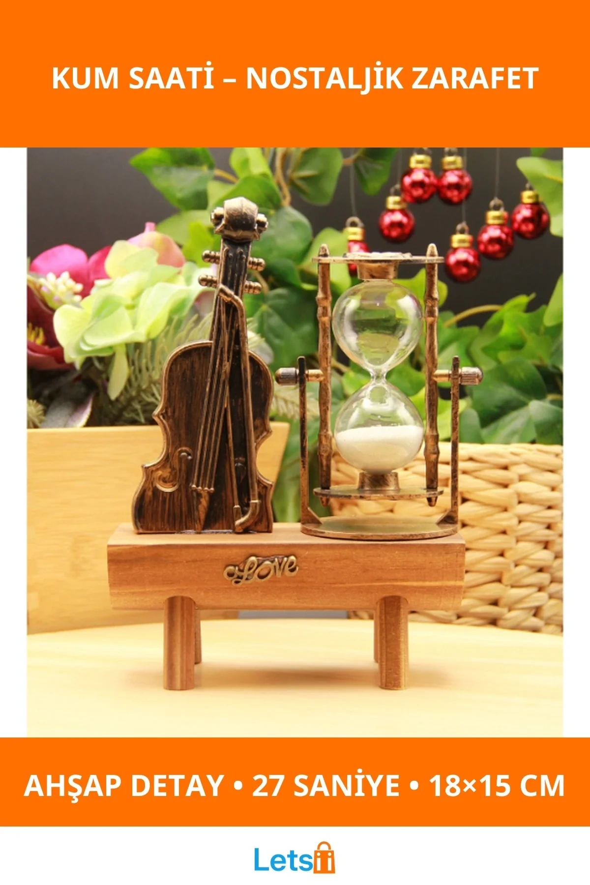 Şık Ahşap Kemancı Tasarımlı Kum Saati 18x15 cm