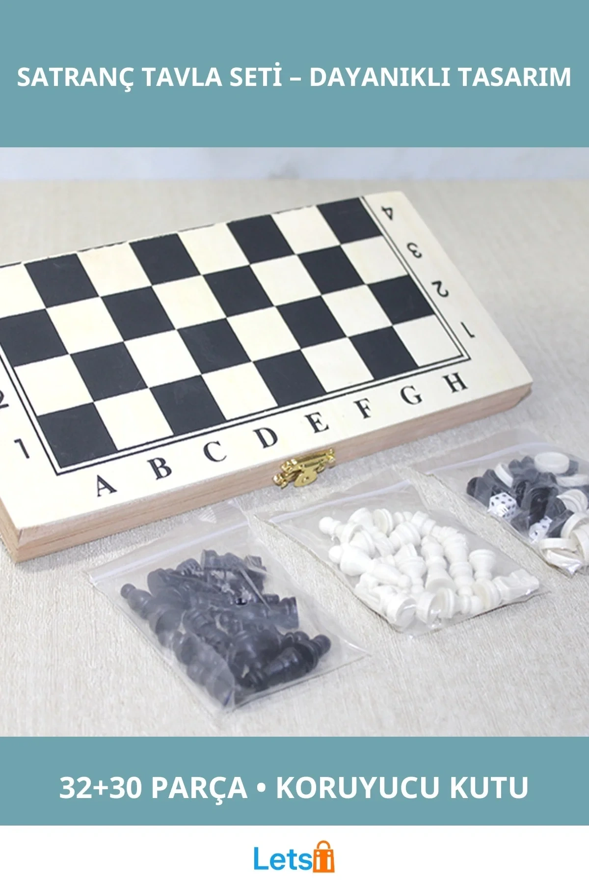 Şık Ahşap Kutulu Satranç ve Tavla Oyun Seti