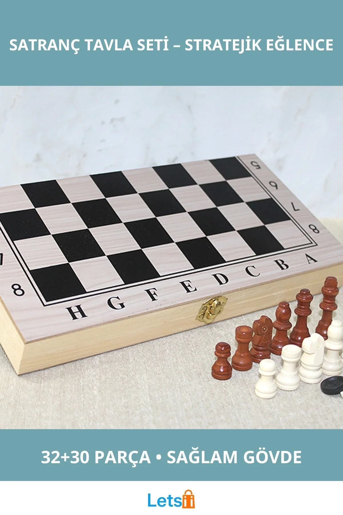Şık Ahşap Kutulu Satranç ve Tavla Seti