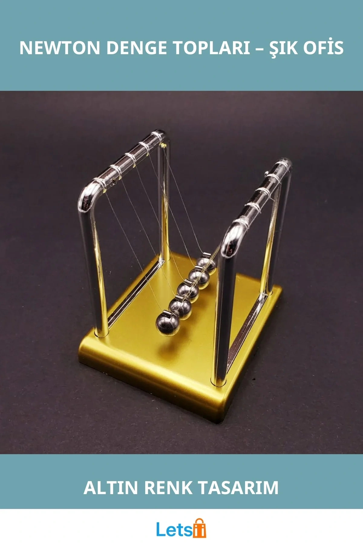 Şık Altın Renk Mini Boy Newton Balans Ofis Dekoru