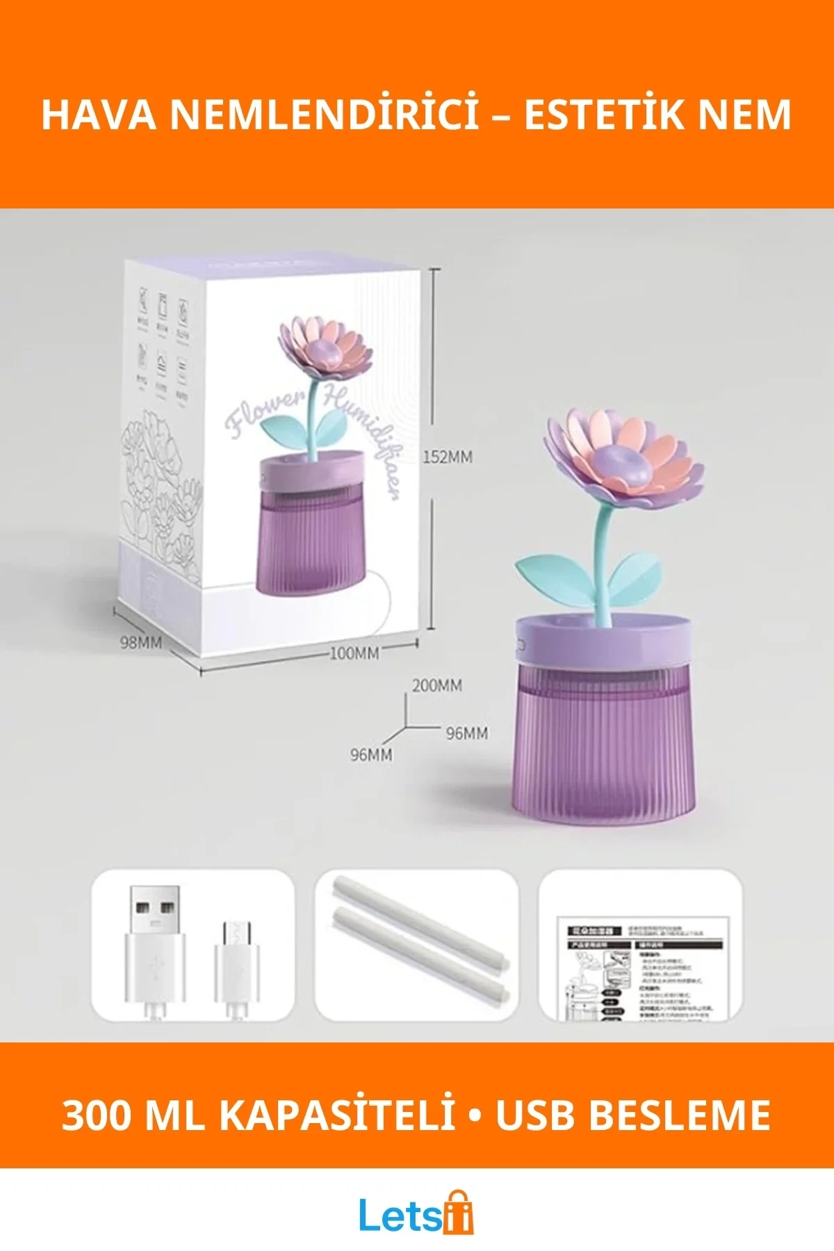 Şık Çiçek Tasarımlı Hava Nemlendirici USB LED Aydınlatmalı