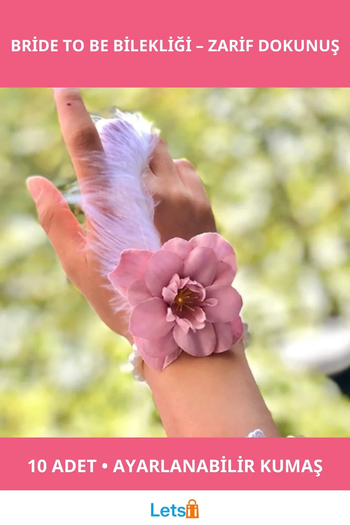 Şık Dantel Detaylı Pembe Beyaz Altın Bride to Be Nedime Gelin Bilekliği 10 Adet