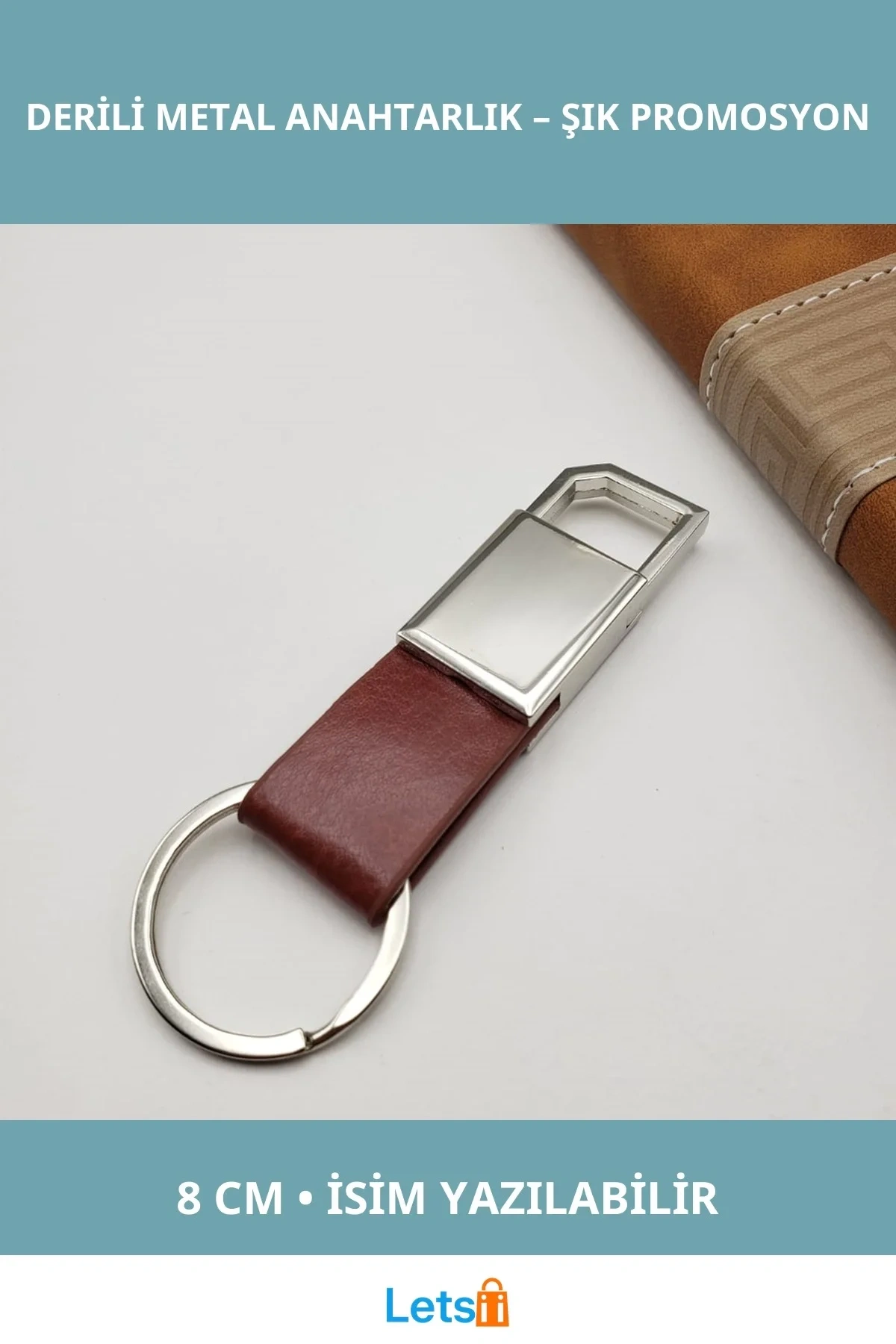 Şık Deri Metal Anahtarlık 8 cm Kişiye Özel Promosyon