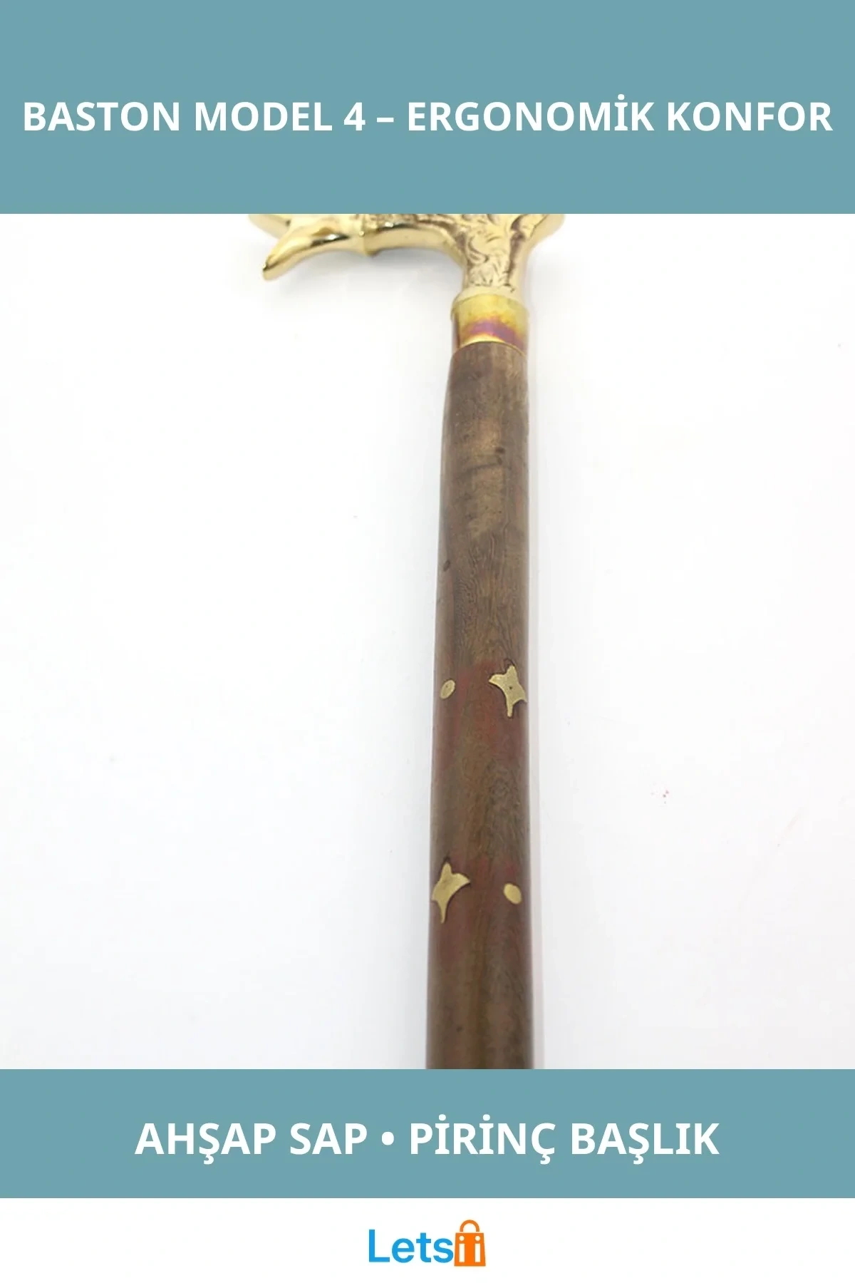 Şık Ergonomik Ahşap Pirinç Baston Model 4