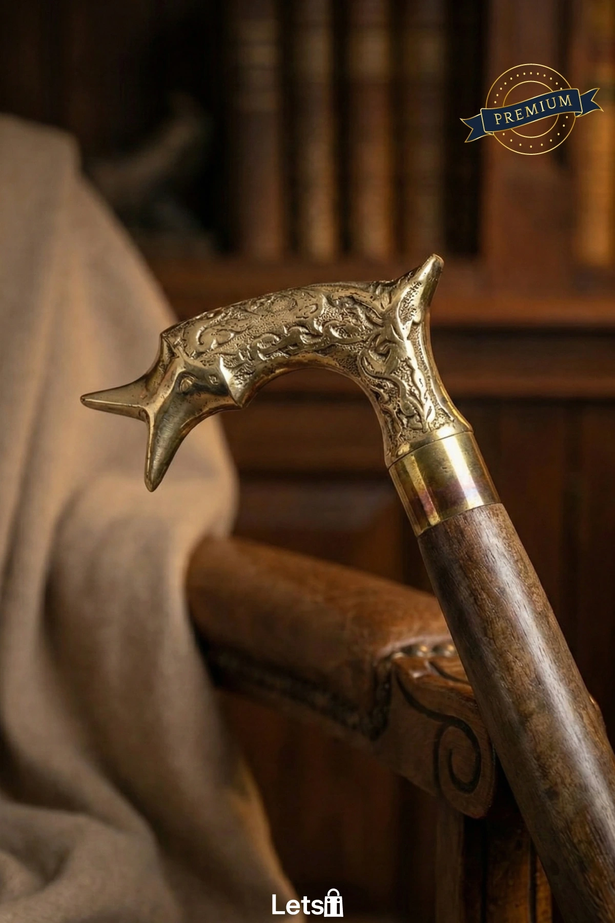 Şık ve Ergonomik Tasarımlı Ahşap Pirinç Baston Özel İşleme Detaylı