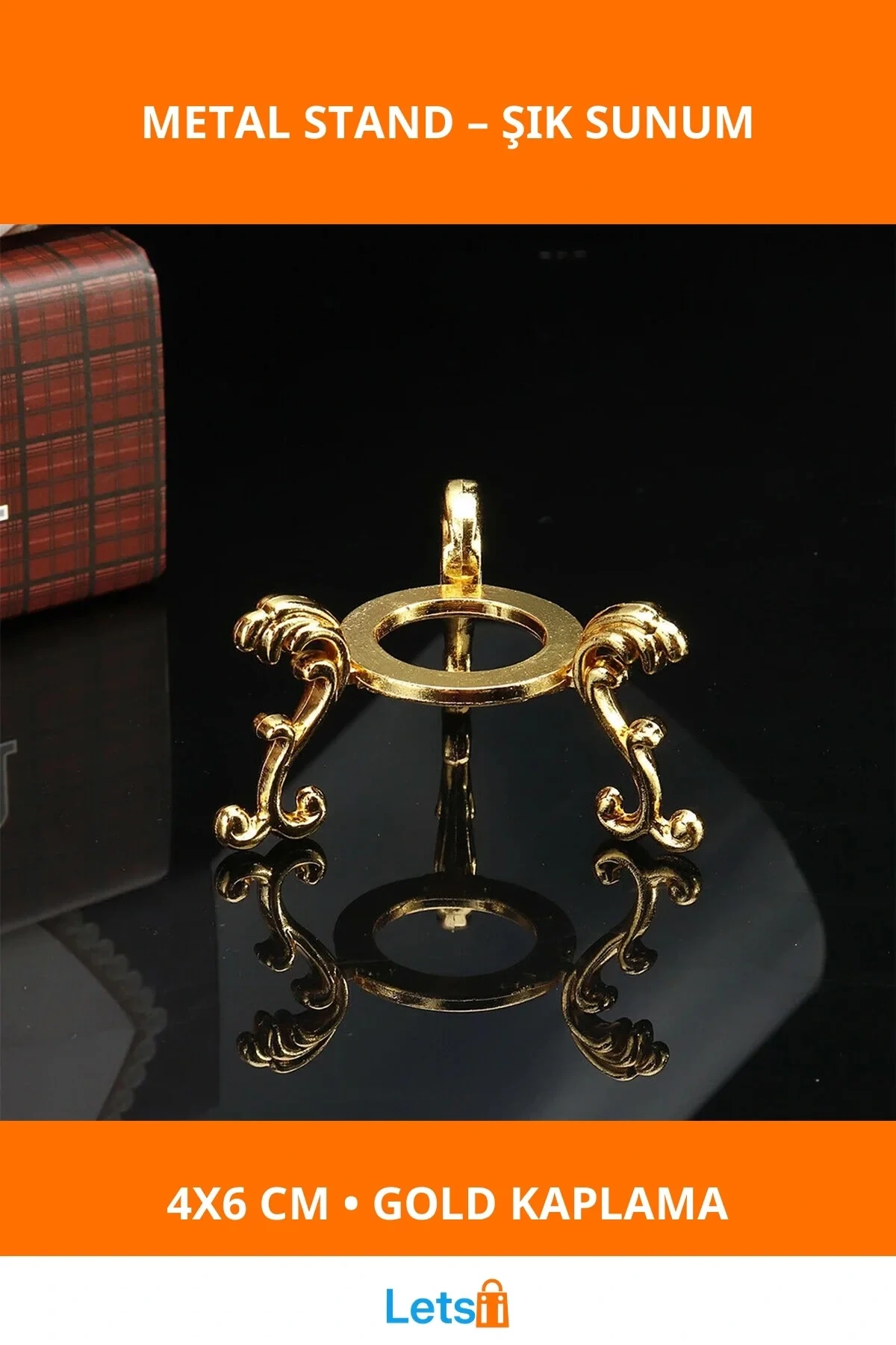 Şık Gold Renk Masaüstü Dekoratif Metal Stand 4x6 cm