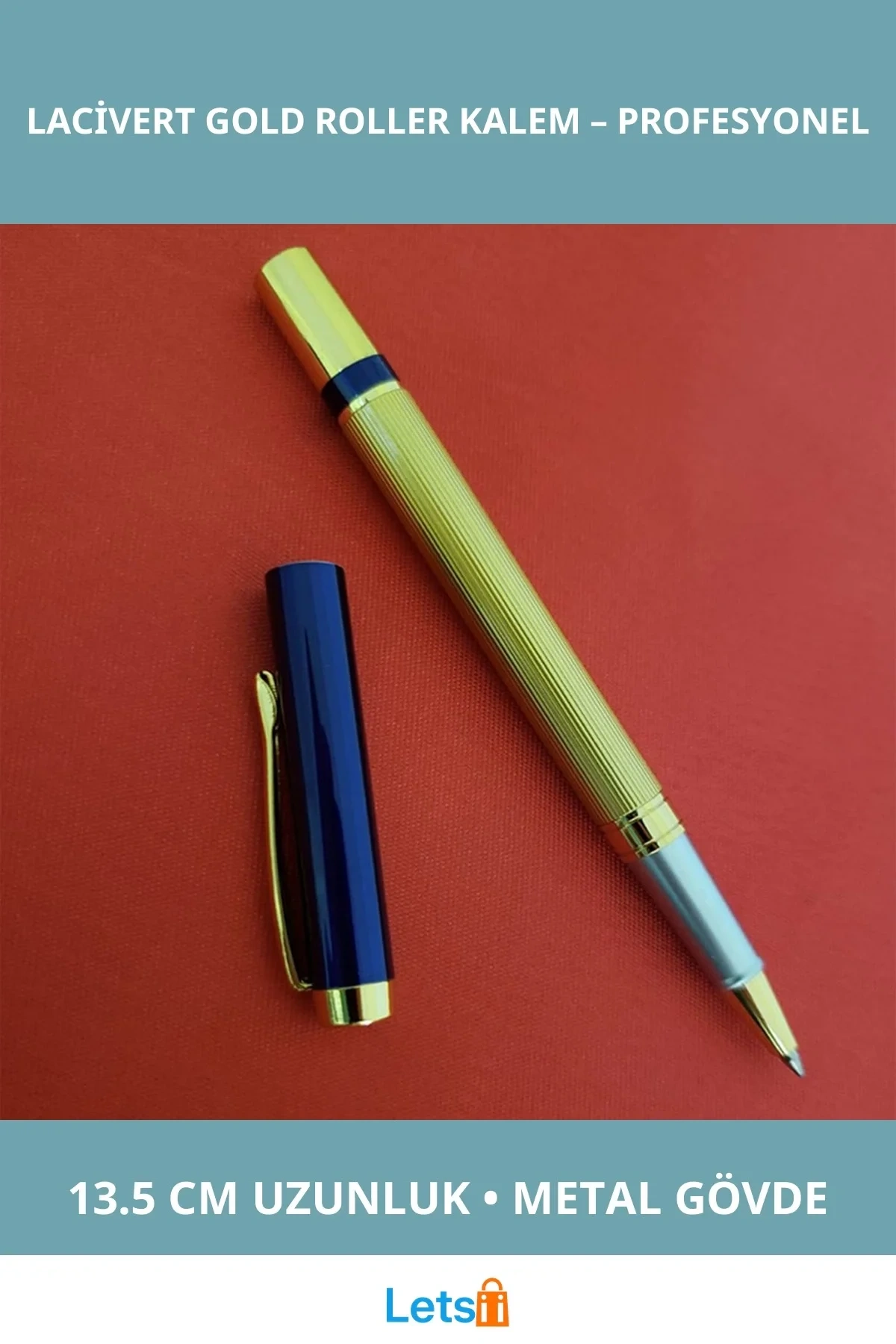 Şık Lacivert Gold Tasarım Roller Kalem 13.5 cm