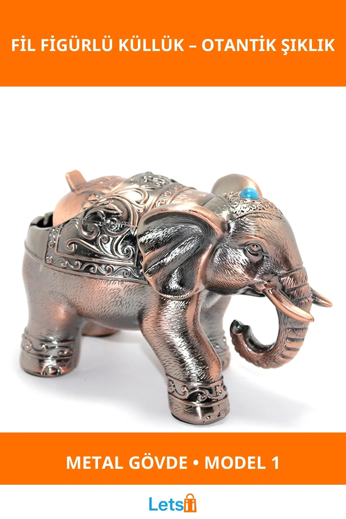 Şık Metal Fil Figürlü Bronz Küllük Dekoratif Obje