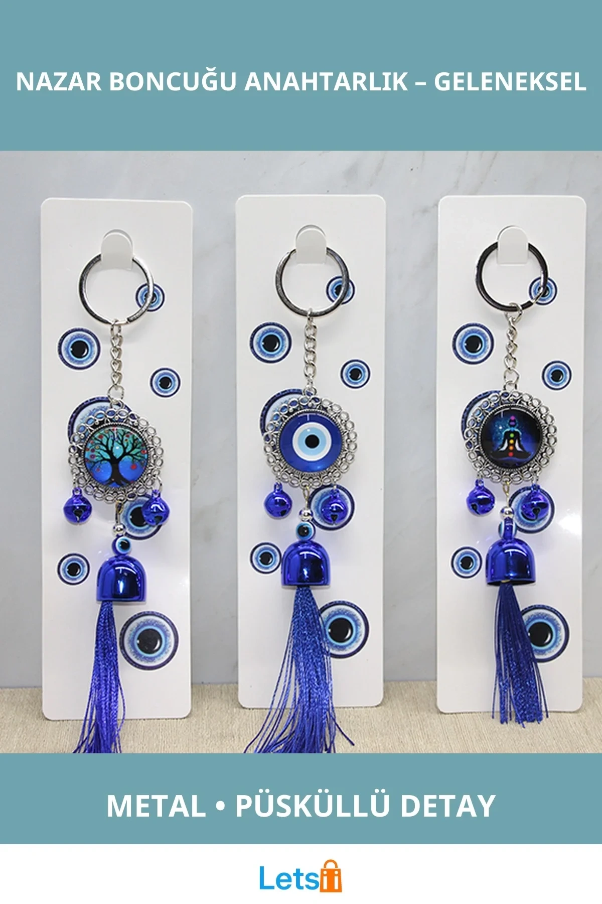 Şık Metal Nazar Boncuğu Anahtarlık Püskül Detaylı