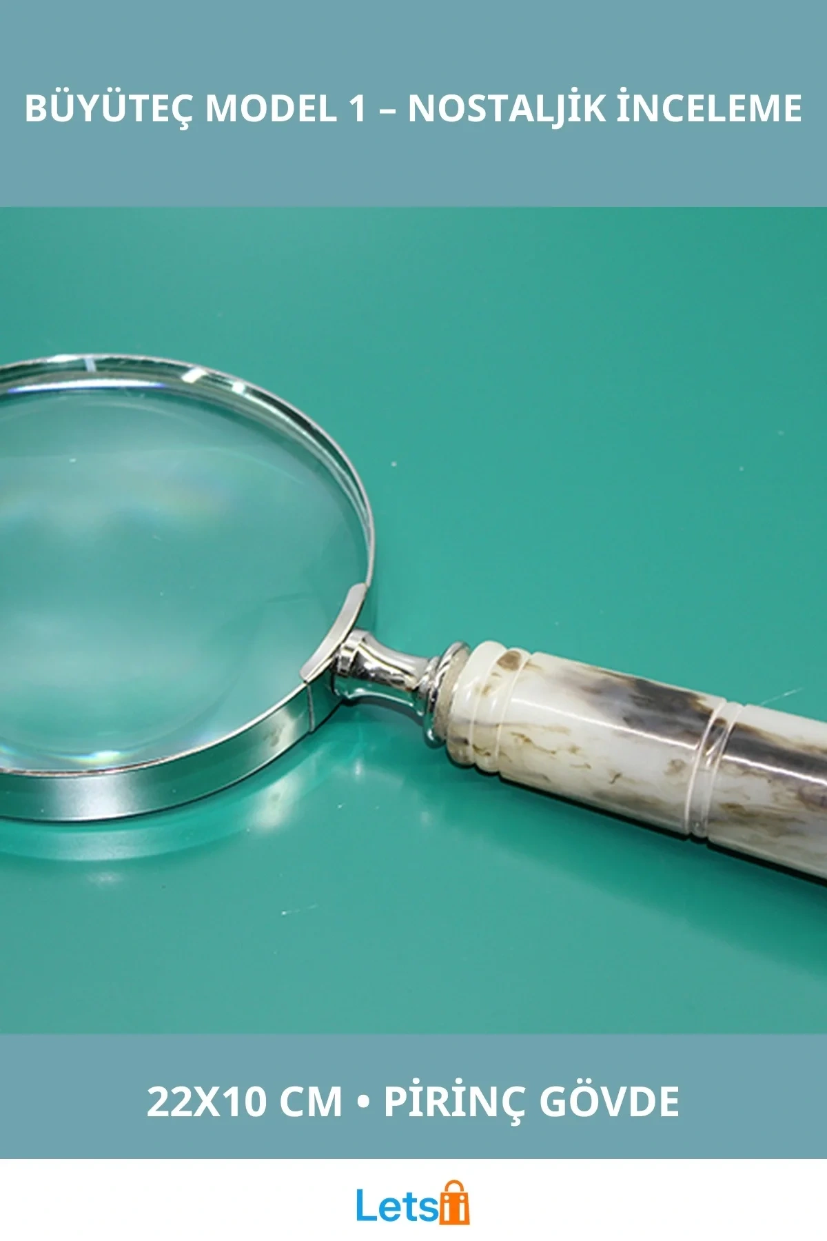 Şık Pirinç Büyüteç 22x10 cm Estetik Tasarım