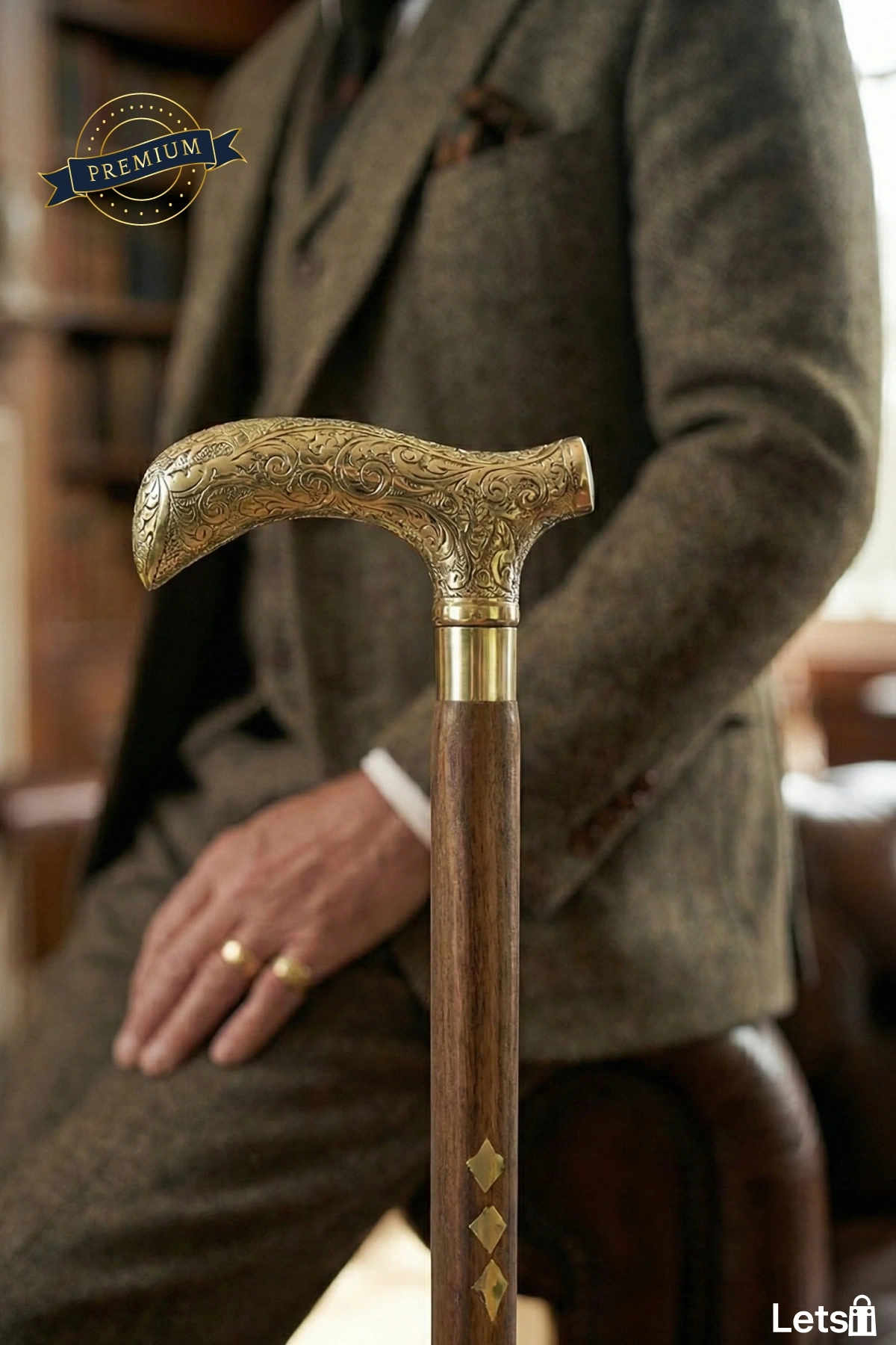 Şık Pirinç Detaylı Ahşap Baston Dayanıklı ve Estetik Özel Tasarım