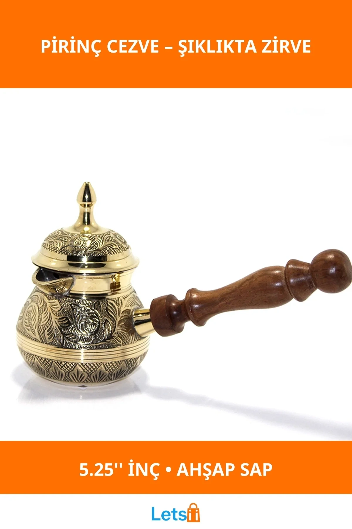 Şık Pirinç Kahve Cezvesi 5.25 İnç Ahşap Saplı