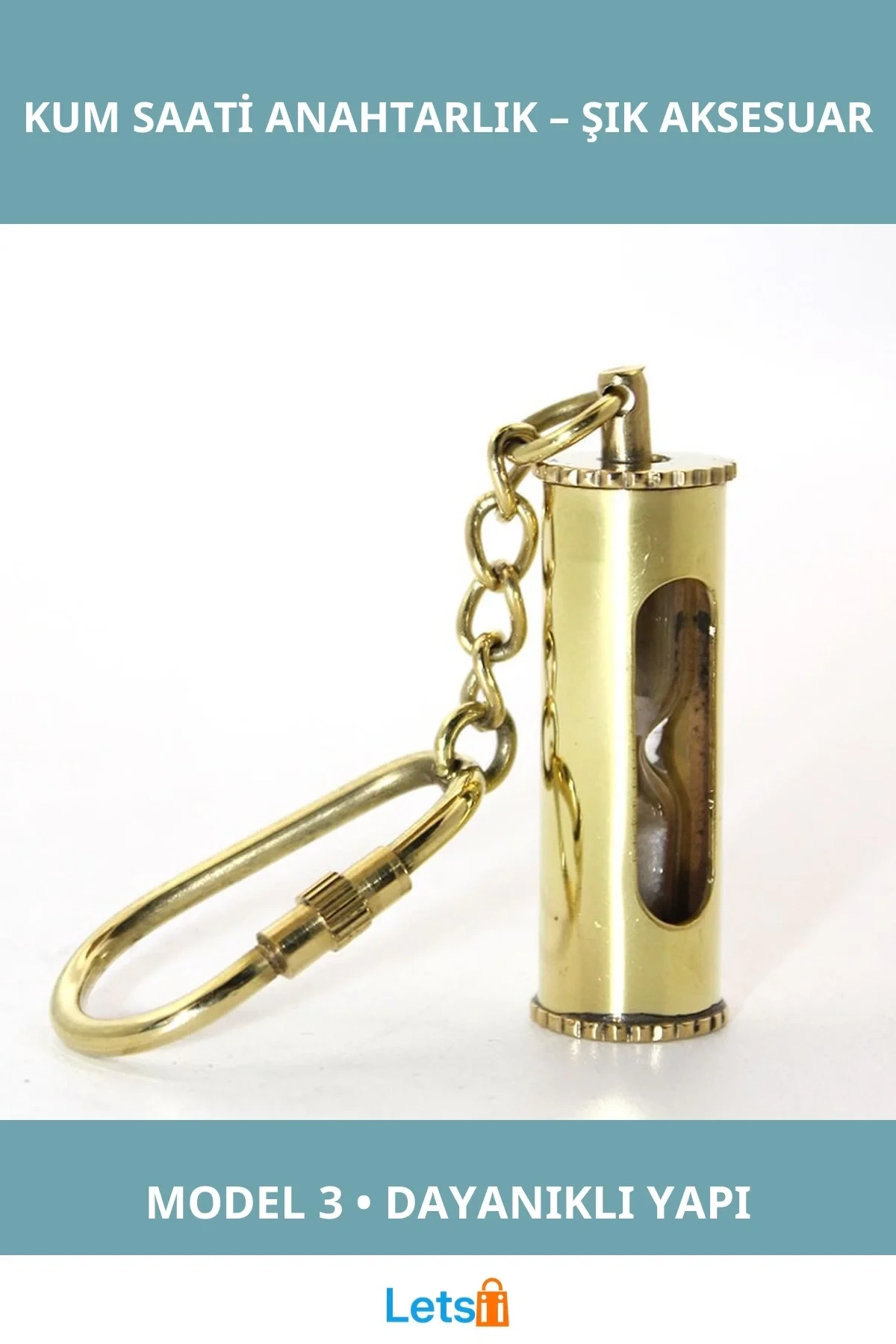 Şık Pirinç Kum Saati Anahtarlık Nostaljik Tasarım