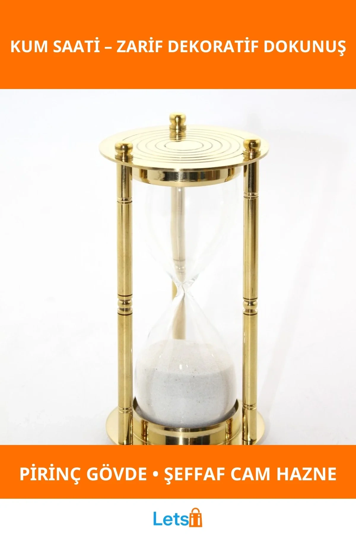 Şık Pirinç Kum Saati Zarif Cam Çerçeve ile Masaüstü Dekoru