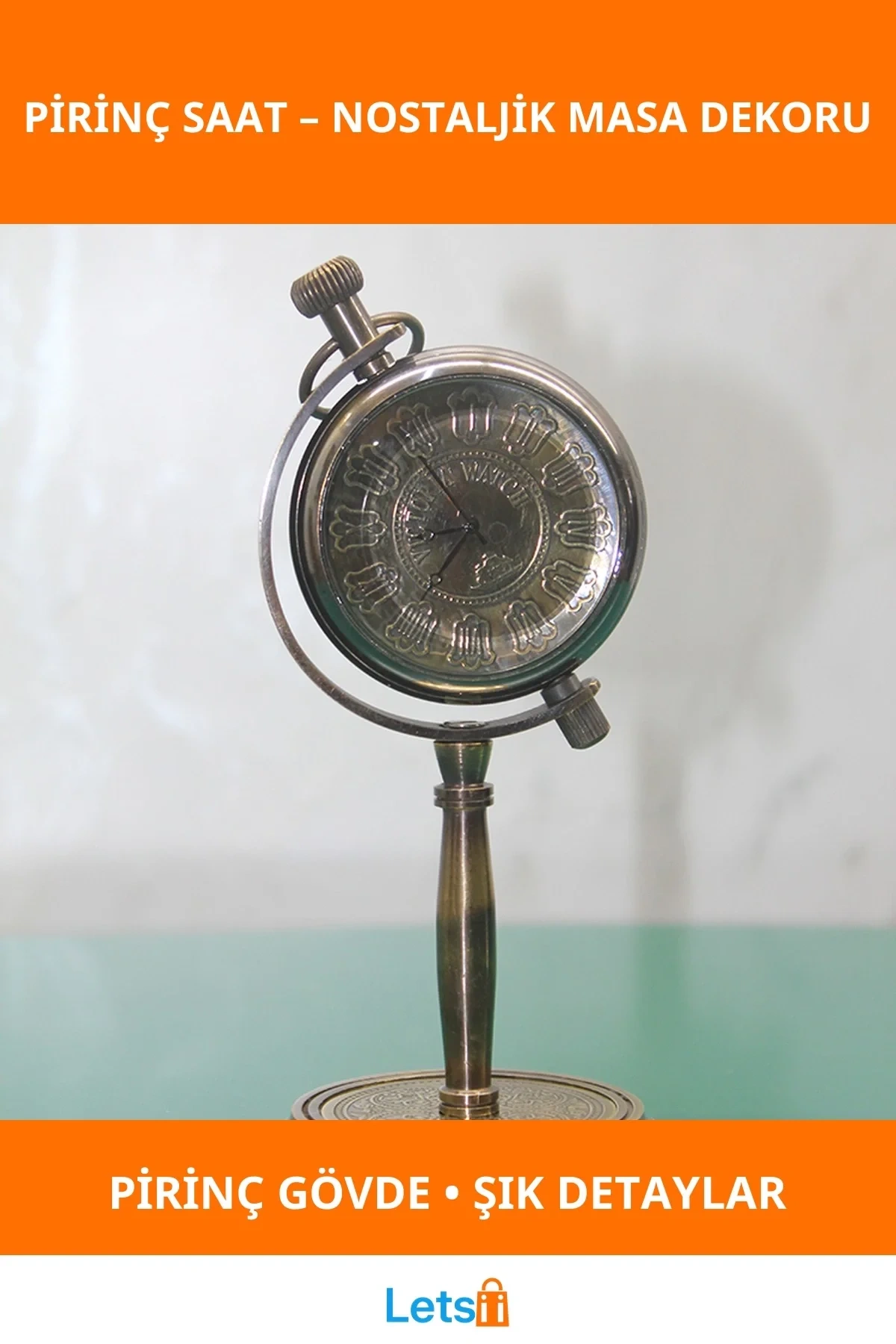 Şık Pirinç Masa Üstü Saat Nostaljik Dekoratif Objeler