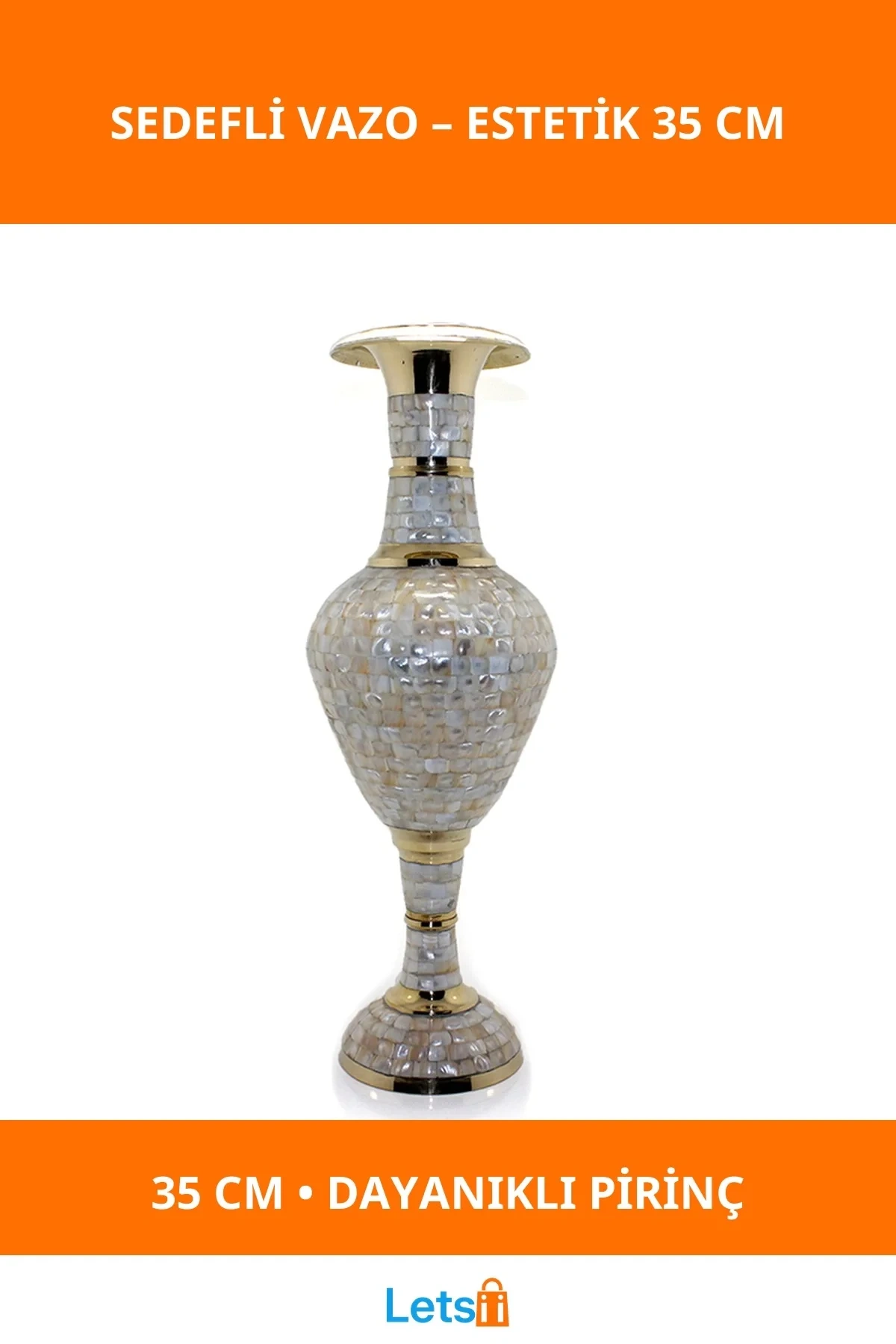 Şık Pirinç Sedefli Dekoratif Vazo 35 Cm