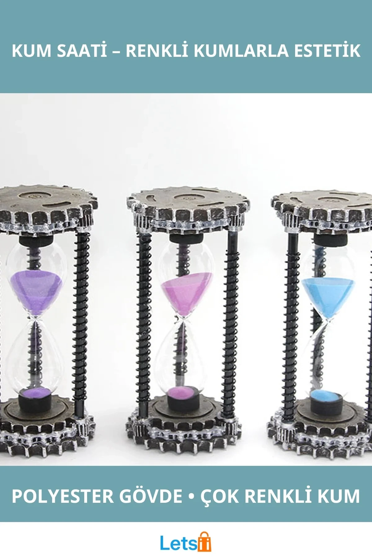 Şık Polyester Tasarım Kum Saati Mor Mavi Yeşil Renkli Dekoratif Aksesuar