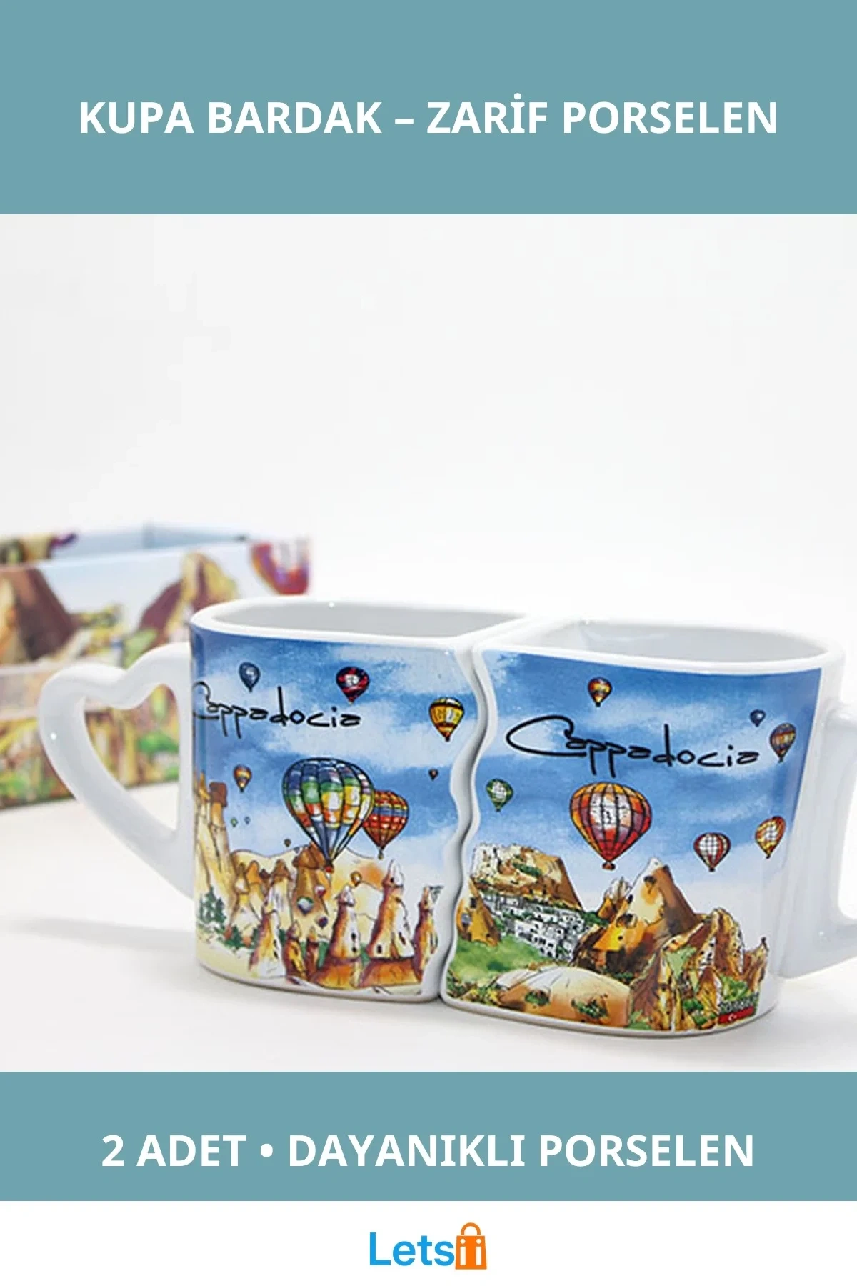 Şık Porselen Yöresel Kupa Bardak 2 Adet Set