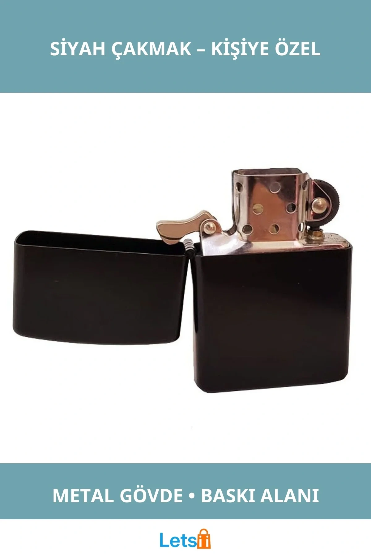 Şık Promosyon Siyah Metal Çakmak Kişiye Özel Tasarım
