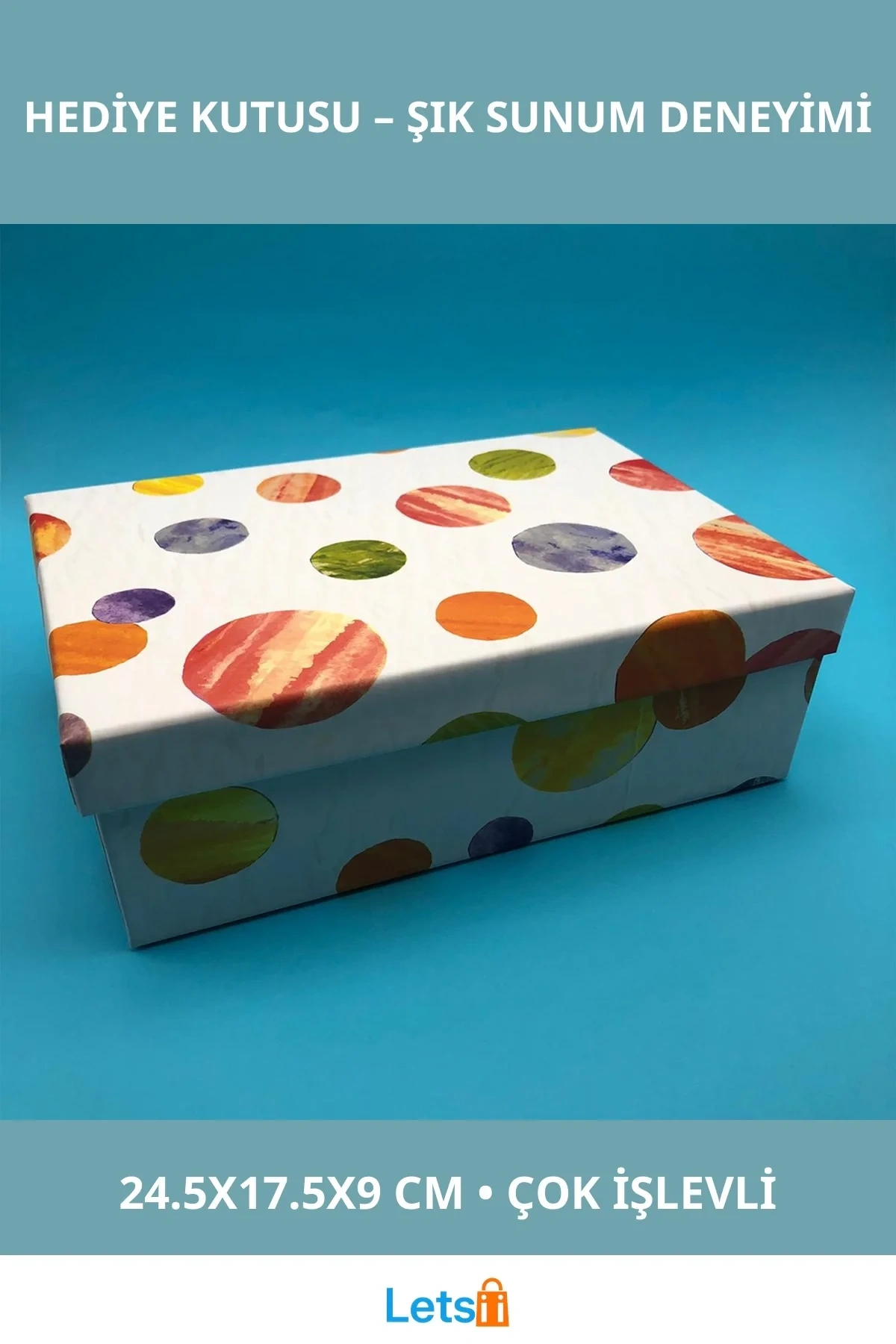 Şık Puantiye Desenli Hediye Kutusu 24.5x17.5x9 cm Çok Amaçlı