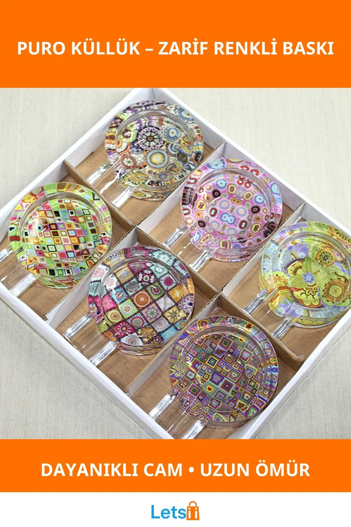 Şık Renkli Baskılı Dayanıklı Cam Puro Küllük