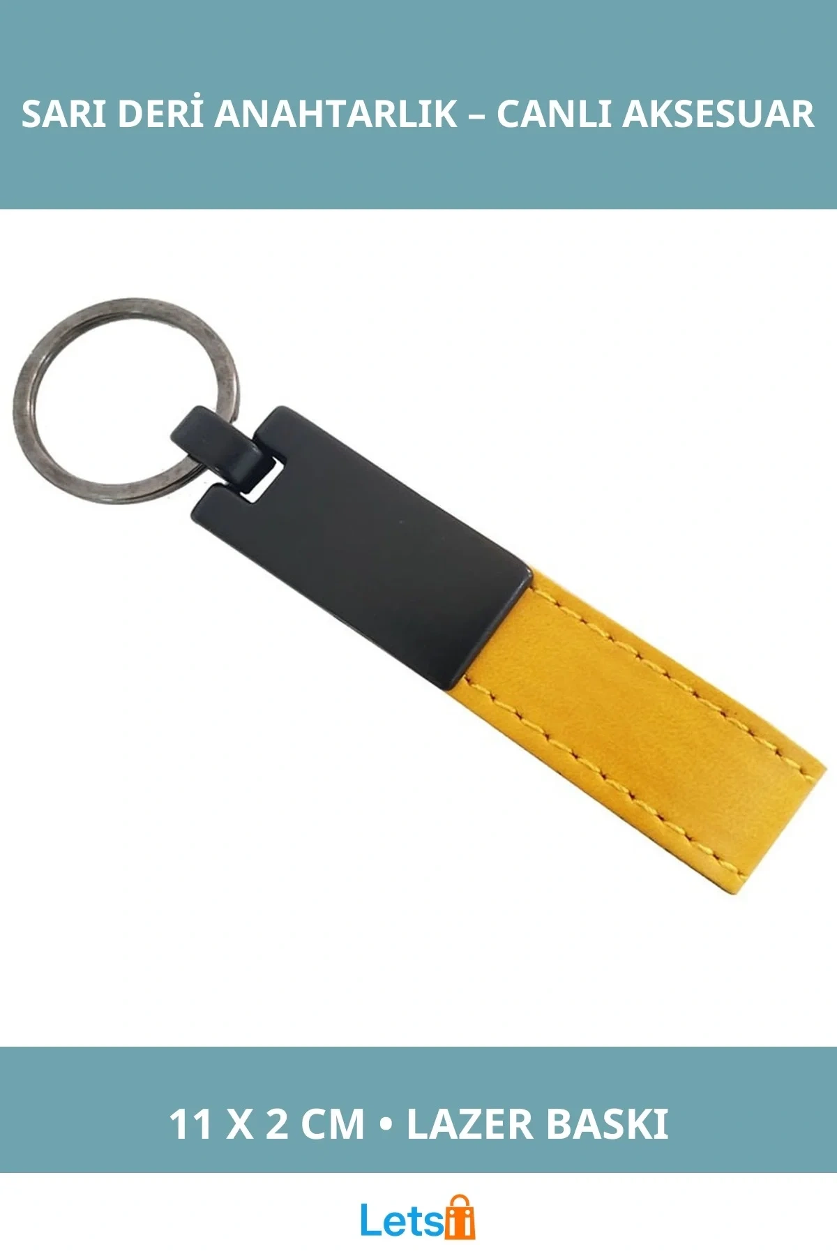 Şık Sarı Deri Metal Anahtarlık Kişiye Özel Hediye