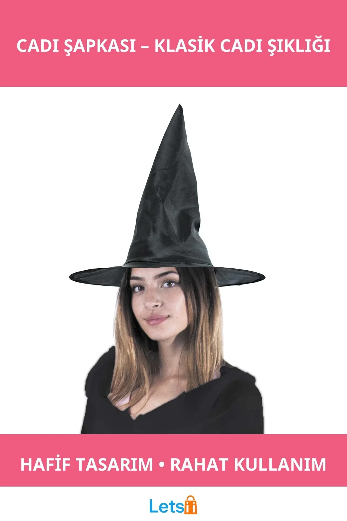 Şık Siyah Cadı Şapkası Parti ve Kostüm Aksesuarı