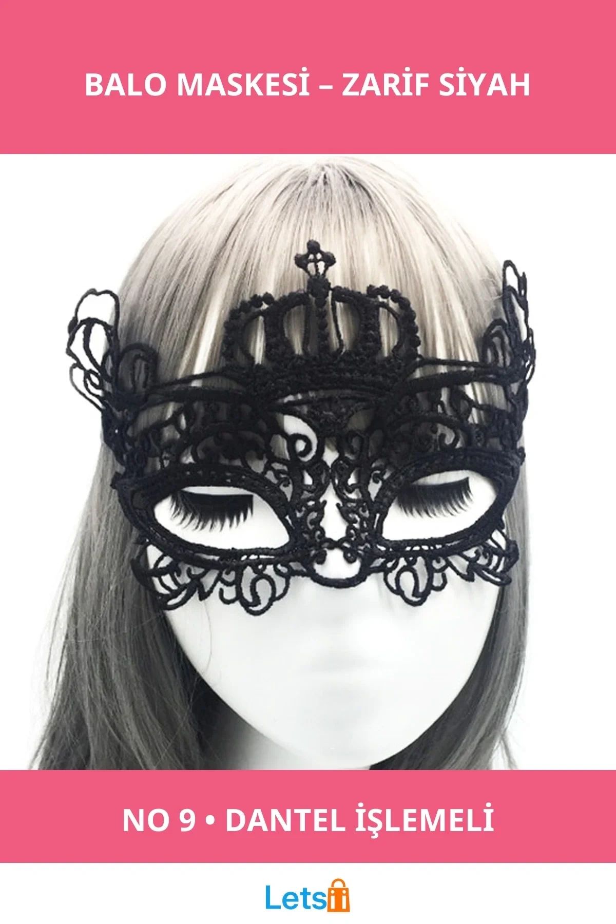 Şık Siyah Dantel İşlemeli Balo Maskesi 9 No