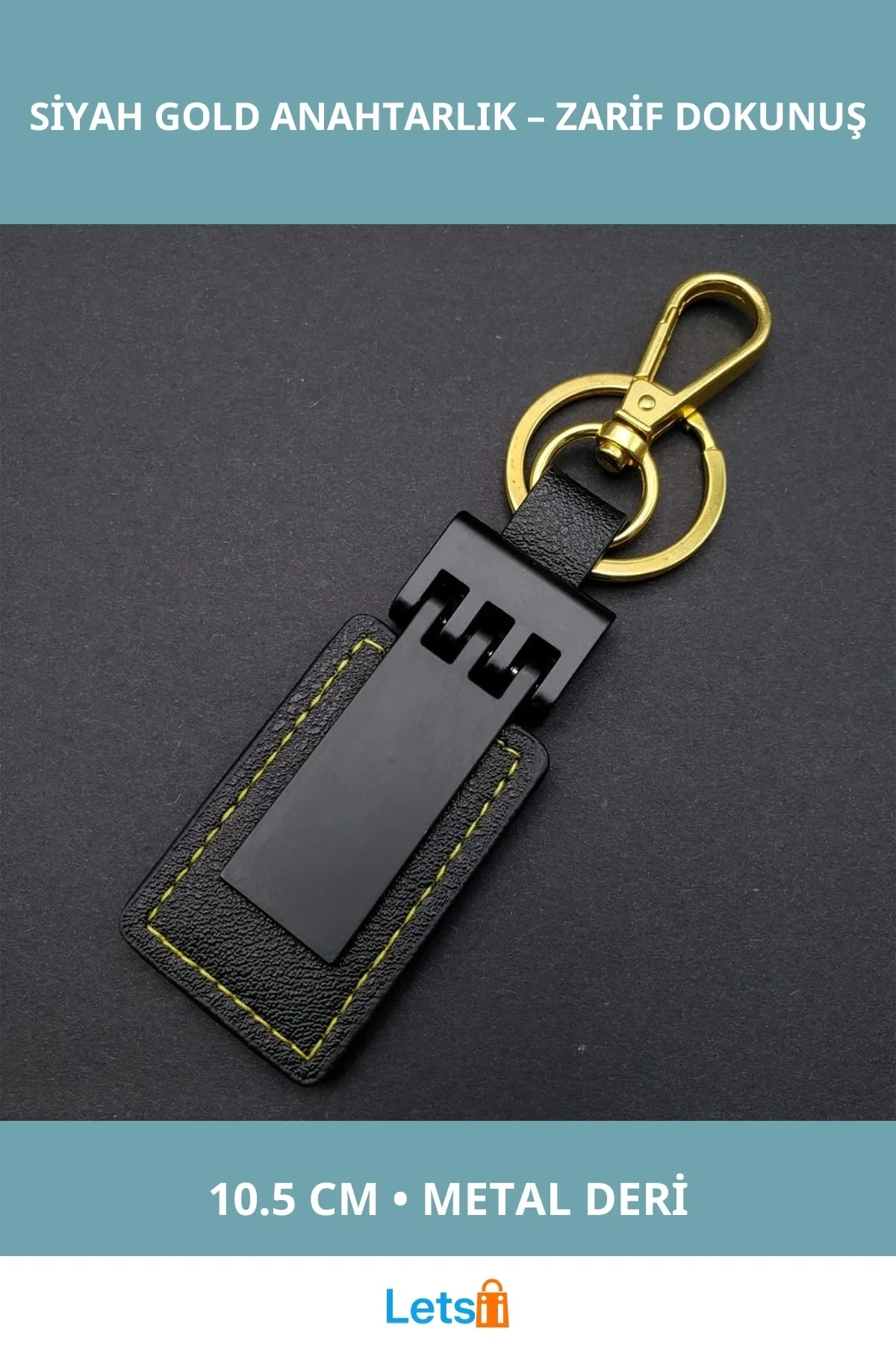 Şık Siyah Gold Deri Metal Anahtarlık 10.5 cm