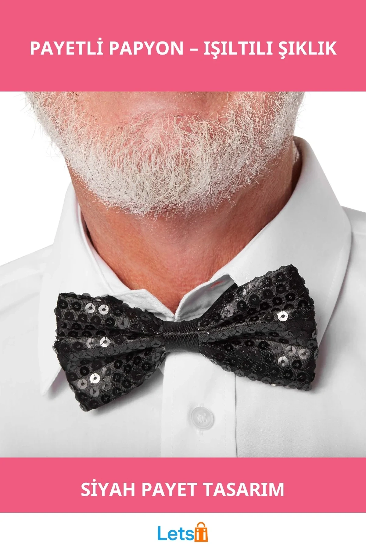 Şık Siyah Payetli Pullu Papyon