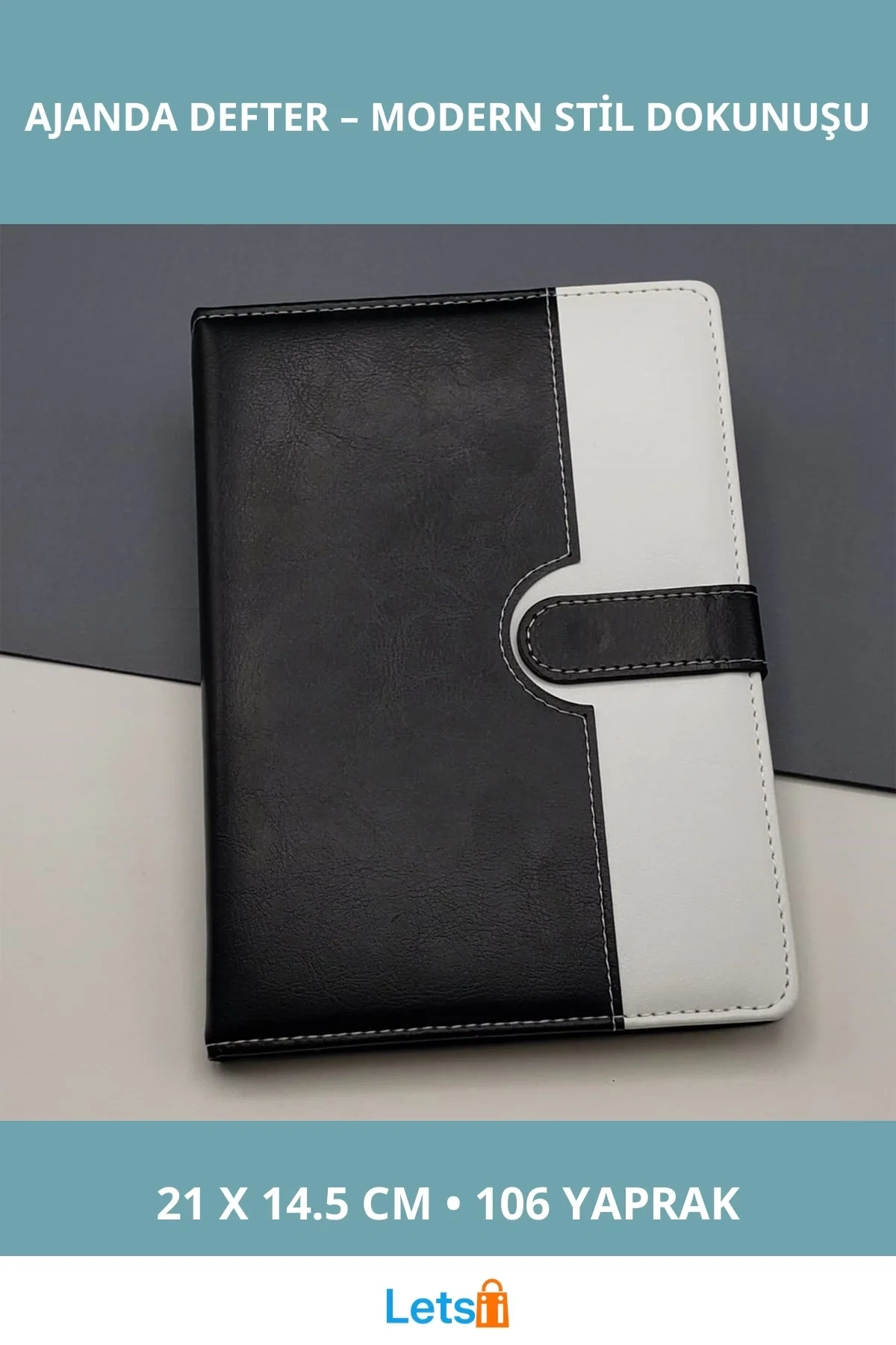 Şık Tarihsiz Ajanda Defter Siyah Beyaz 21 cm x 14.5 cm