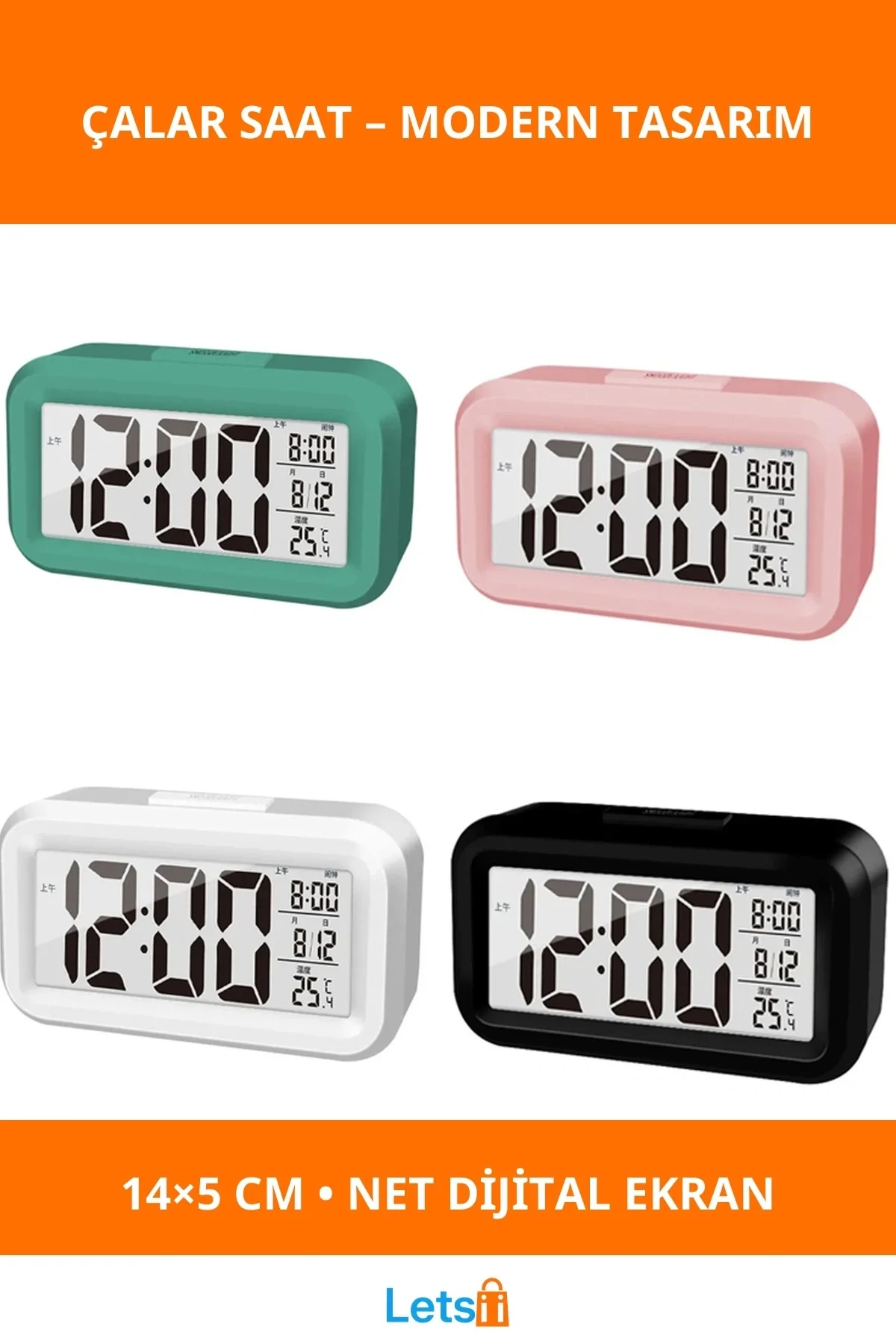 Şık Tasarım Dijital Masa Üstü Çalar Saat 14x5 cm