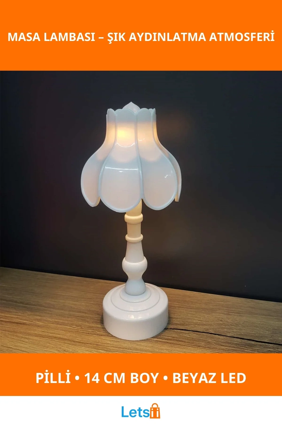 Şık Tasarımlı 14 cm Pilli Dekoratif Abajur Masa Lambası Beyaz