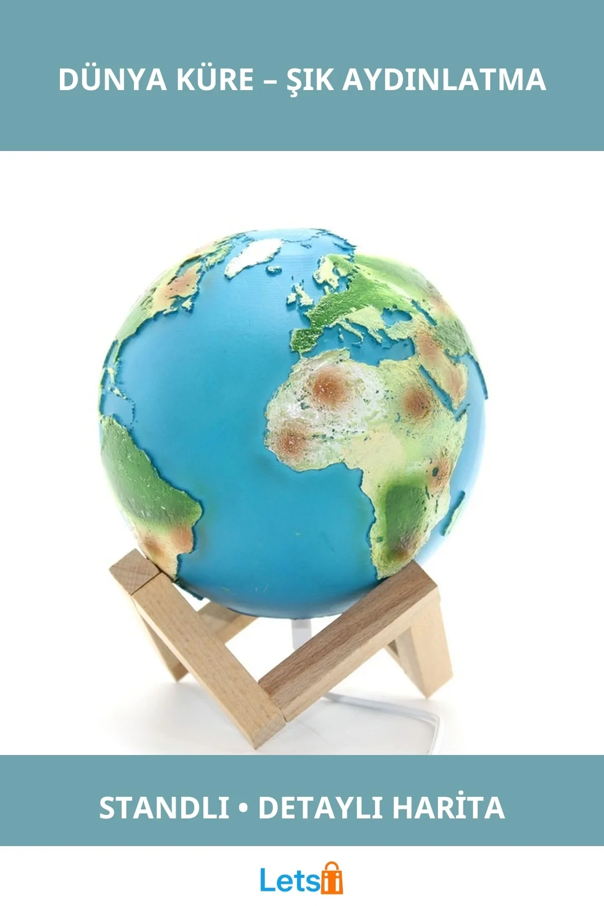 Şık Tasarımlı Aydınlatmalı Standlı Dünya Küre Masaüstü Dekor