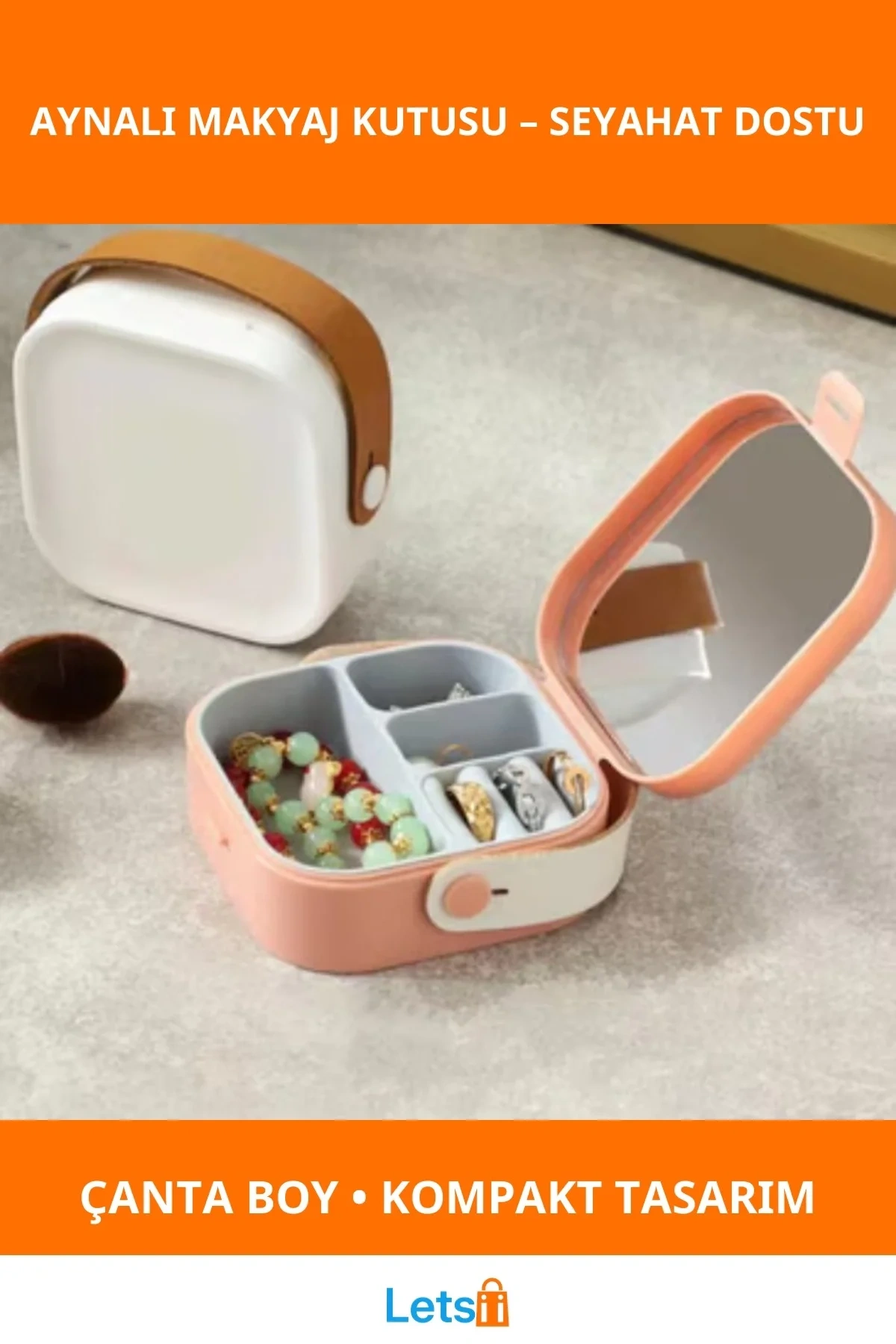 Şık Tasarımlı Aynalı Makyaj Kutusu Çanta Boy