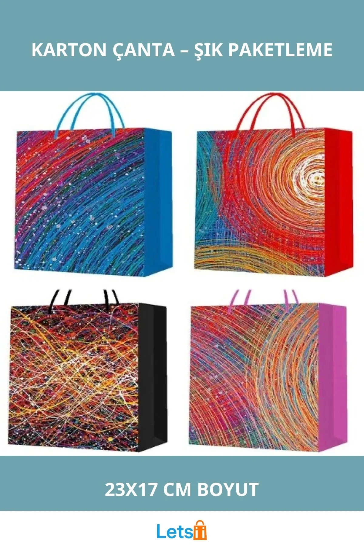 Şık Tasarımlı Dayanıklı Küçük Boy Karton Çanta 23x17 cm