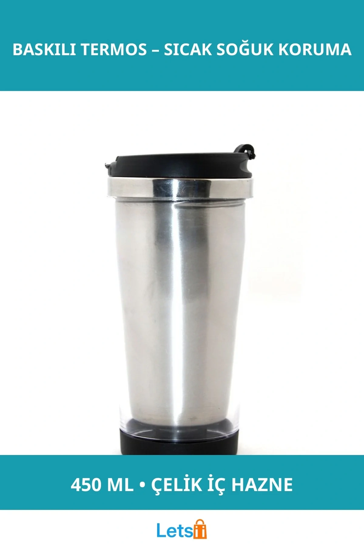 Şık Tasarımlı Resim Baskılı Paslanmaz Çelik Termos 450 ml