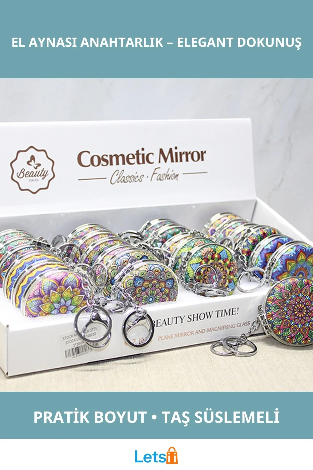 Şık Taşlı El Aynası Anahtarlık 6