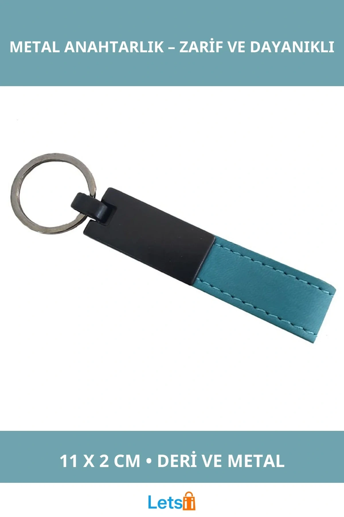 Şık Turkuaz Deri Metal Anahtarlık Kişiye Özel Hediye