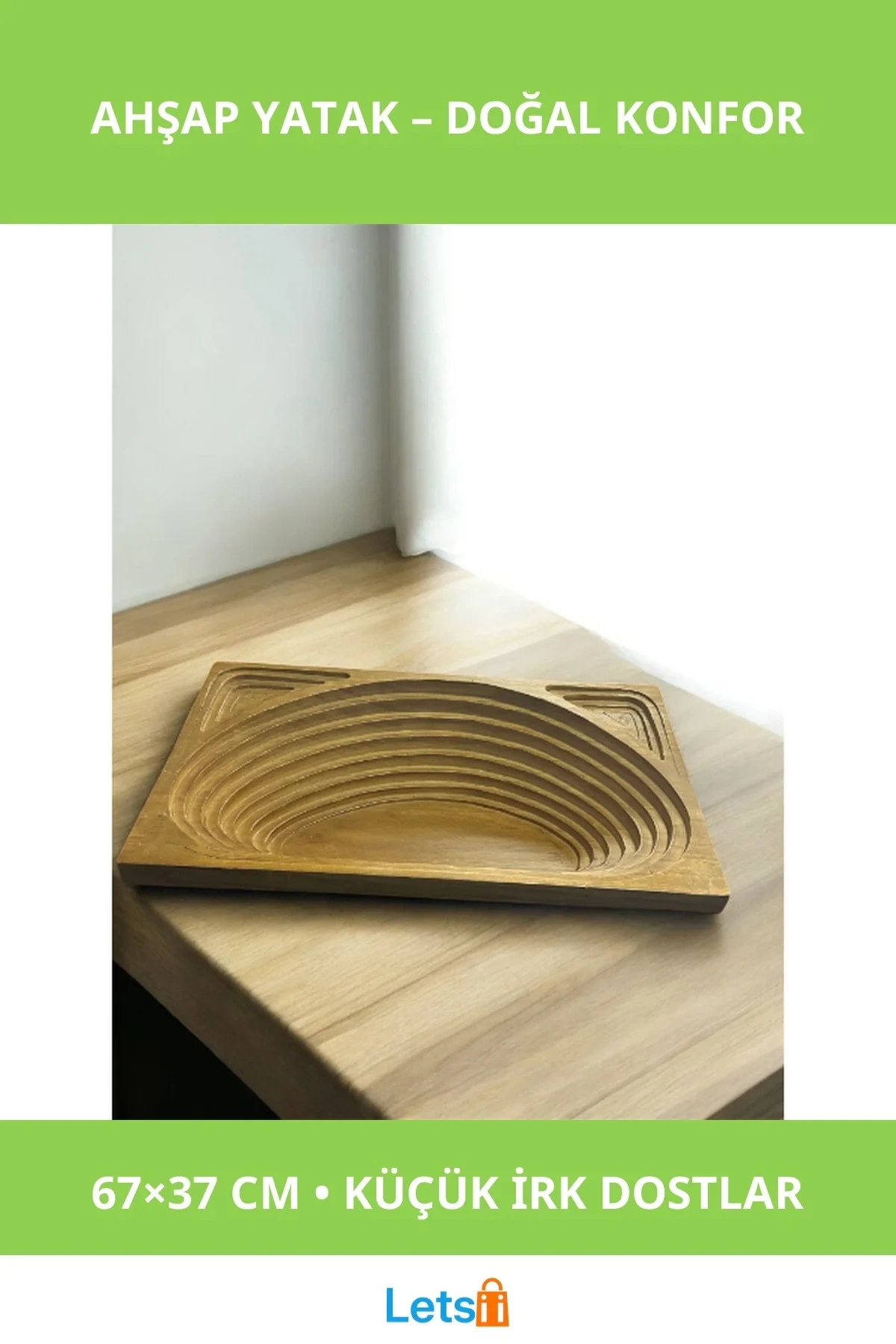 Şık ve Konforlu Ahşap Evcil Hayvan Yatak 67x37 cm