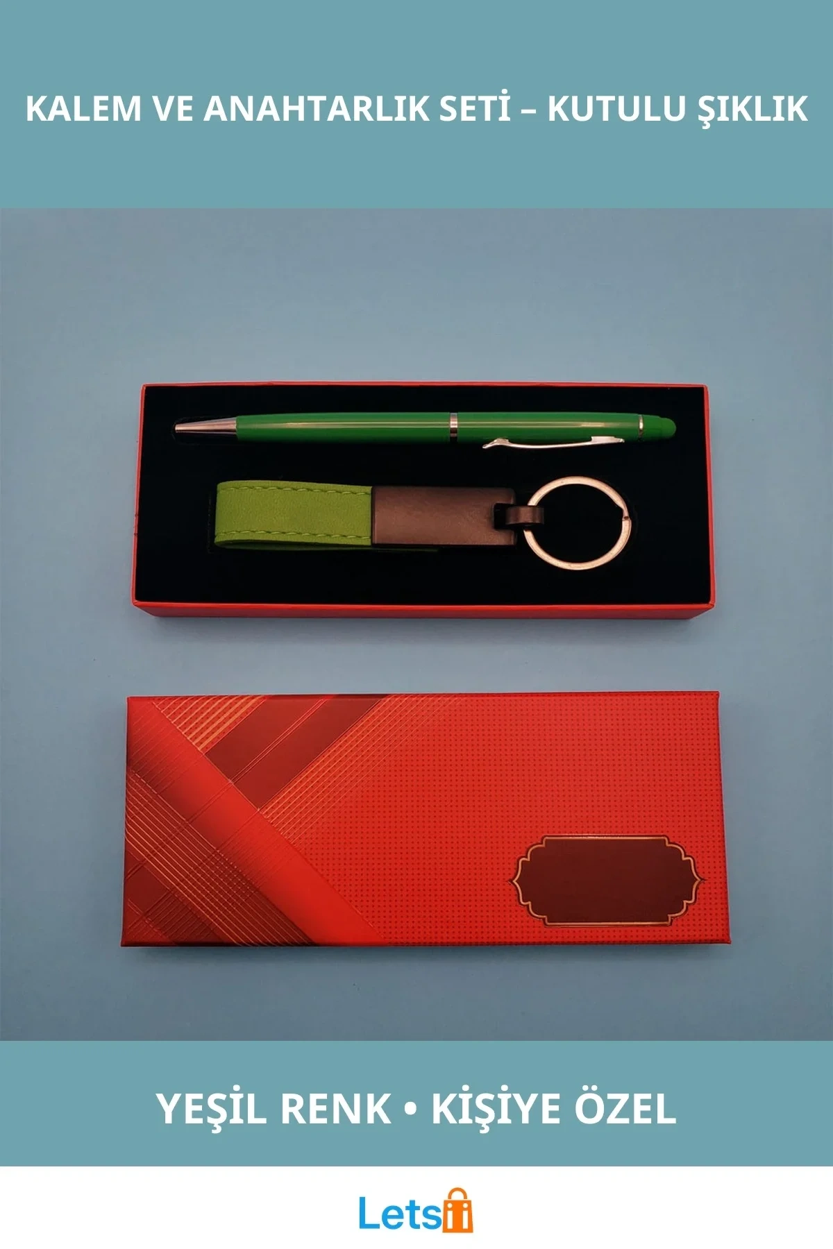 Şık Yeşil Kalem ve Anahtarlık Hediye Seti