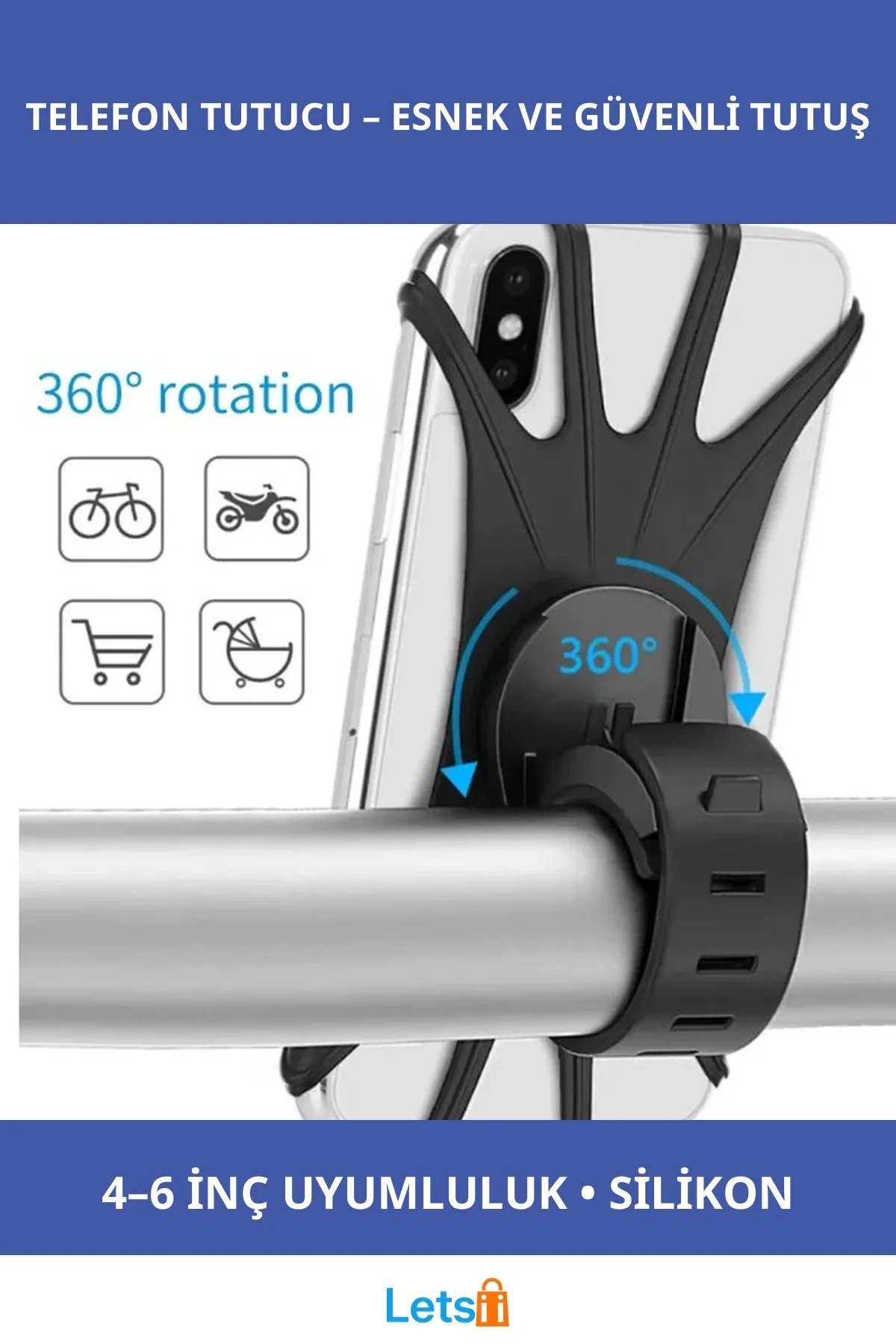 Silikon Esnek Bisiklet Telefon Tutucu 4 6 İnç