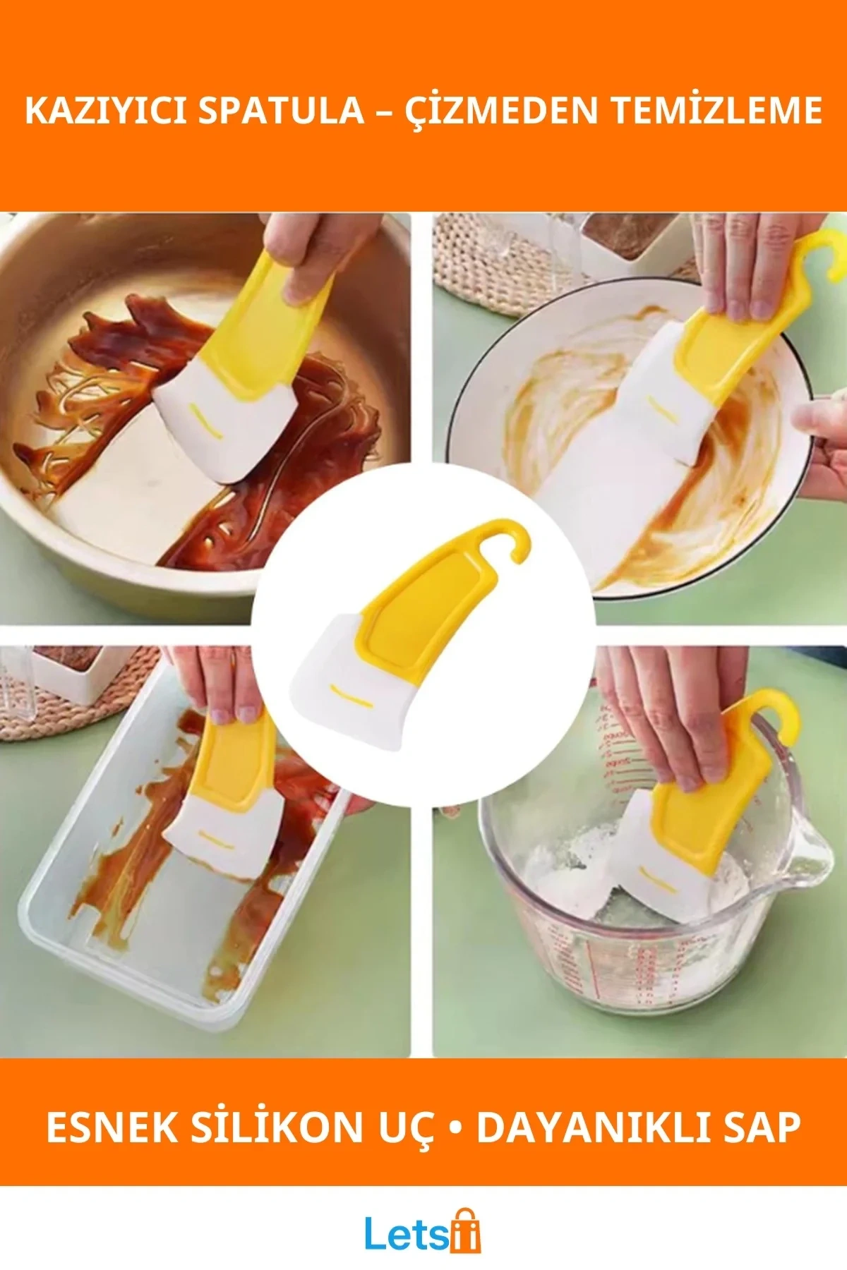 Silikon Uçlu Dayanıklı Bulaşık Temizleme Kazıyıcı Spatula