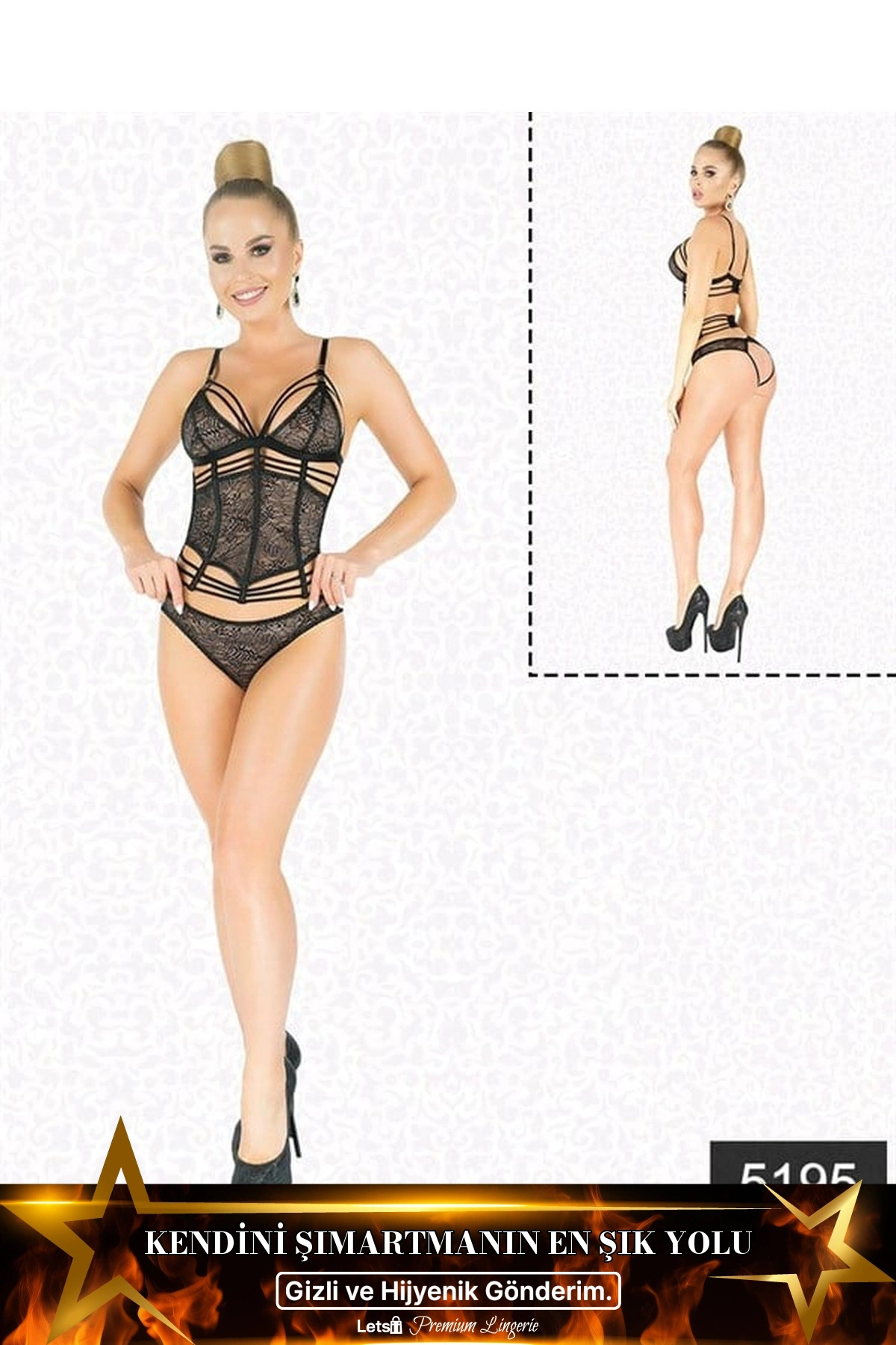 Simli Dantel Fantezi Büstiyer Takımı Standart Renk