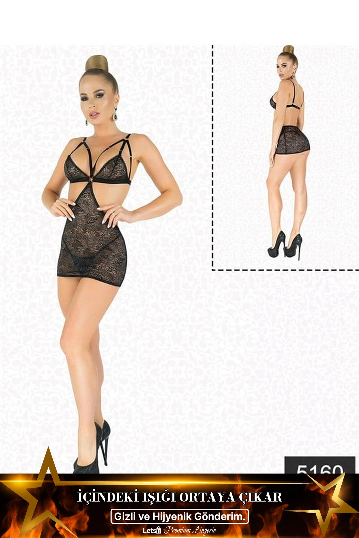 Simli Likralı Dantel Babydoll Standart Renk