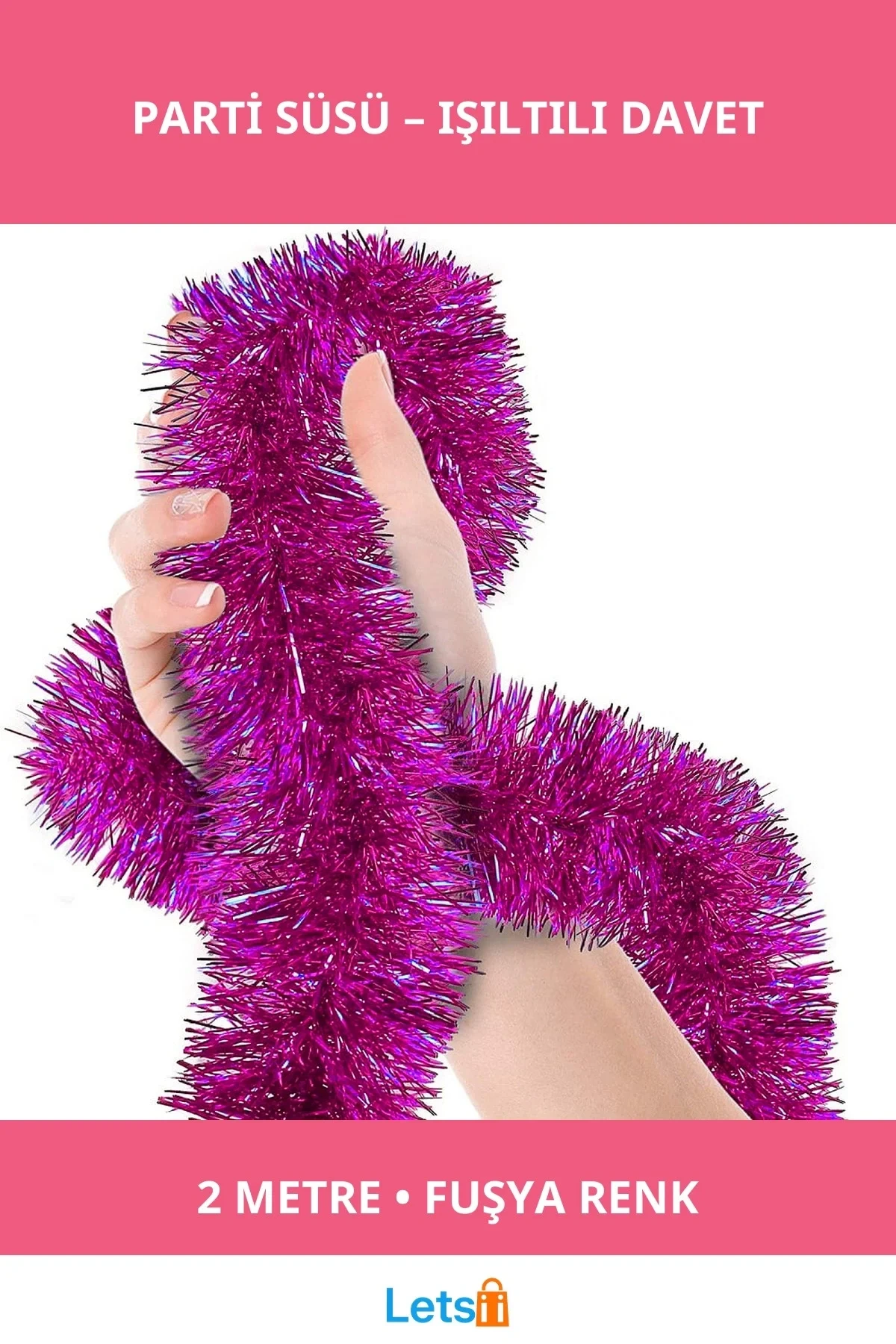 Simli Parti Süsü 2 Metre Fuşya Işıltılı Dekor