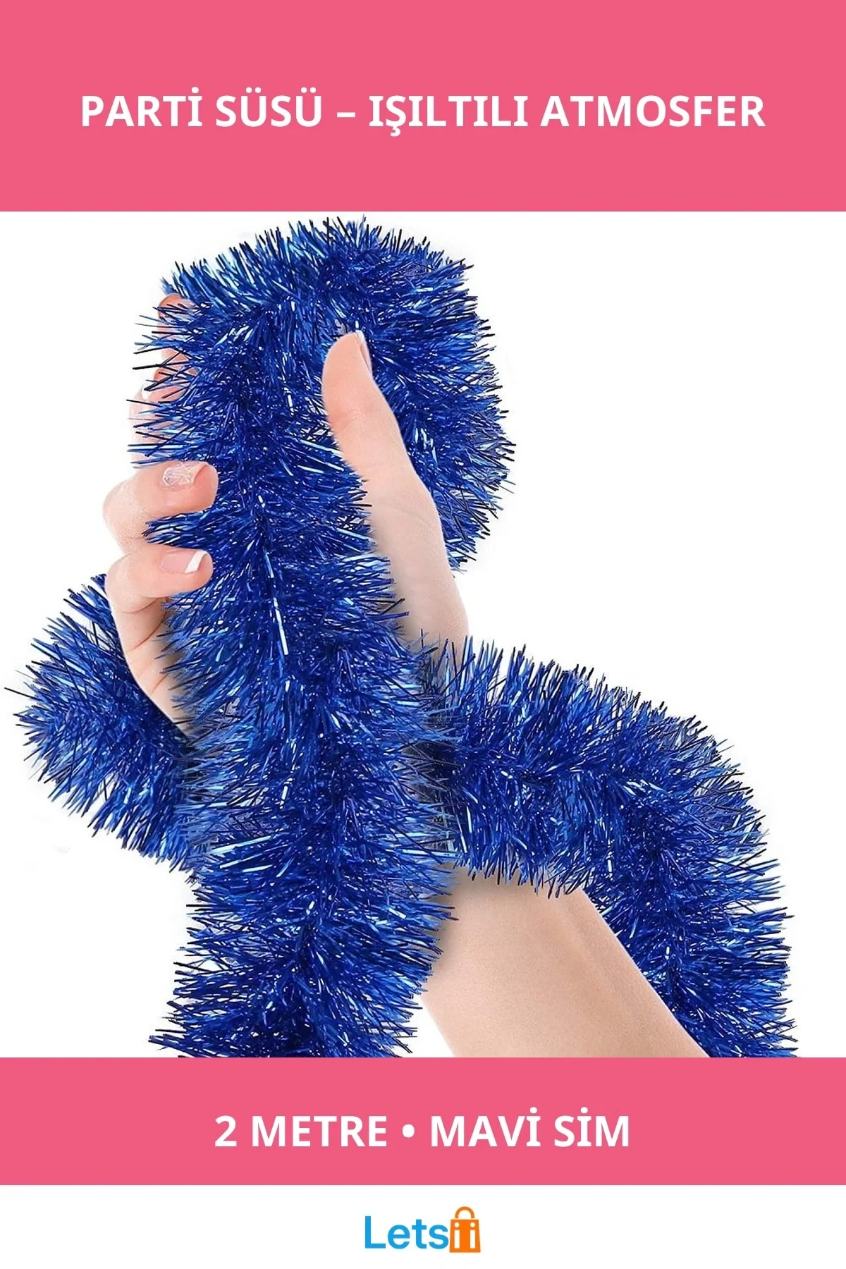 Simli Parti Süsü 2 Metre Mavi Işıltılı Dekorasyon