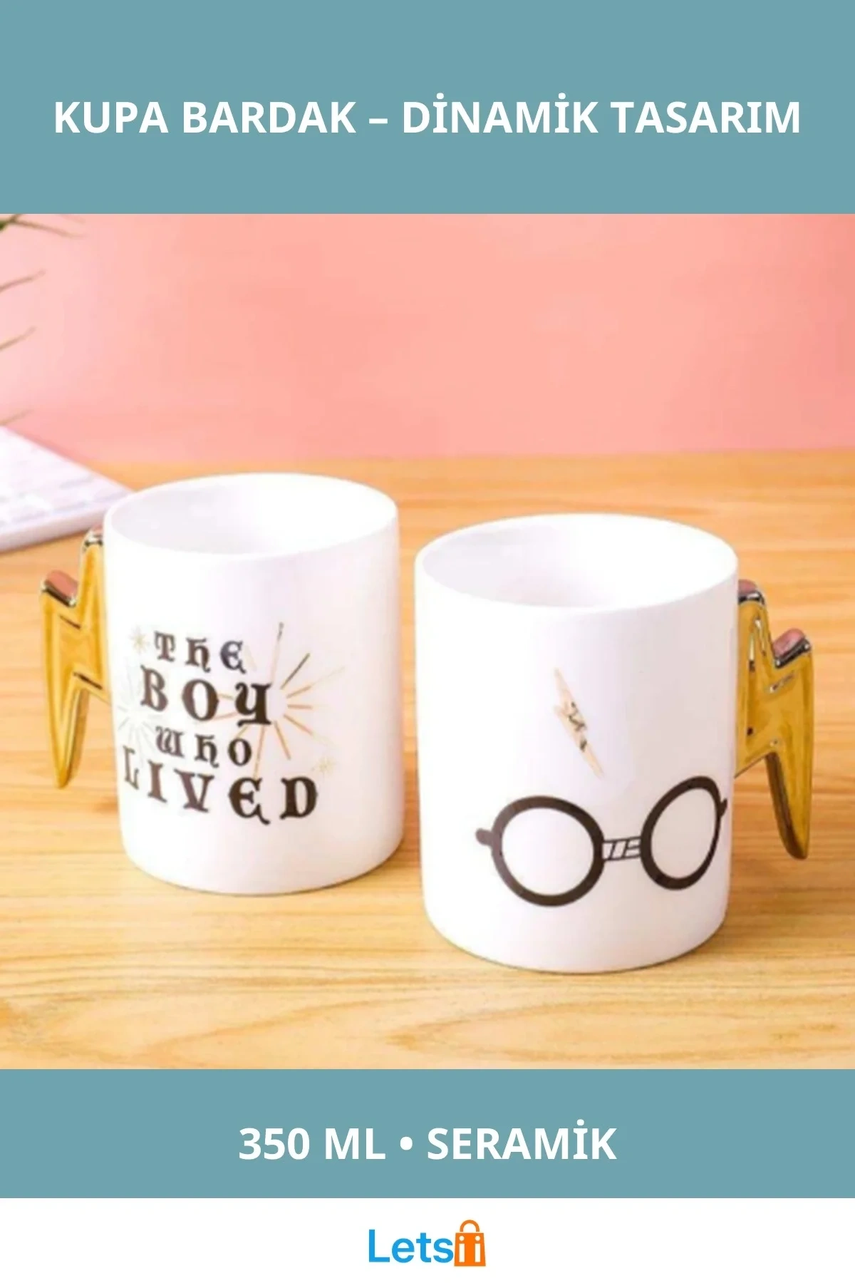 Şimşek Tasarımlı Seramik Kupa Bardak 350 ml
