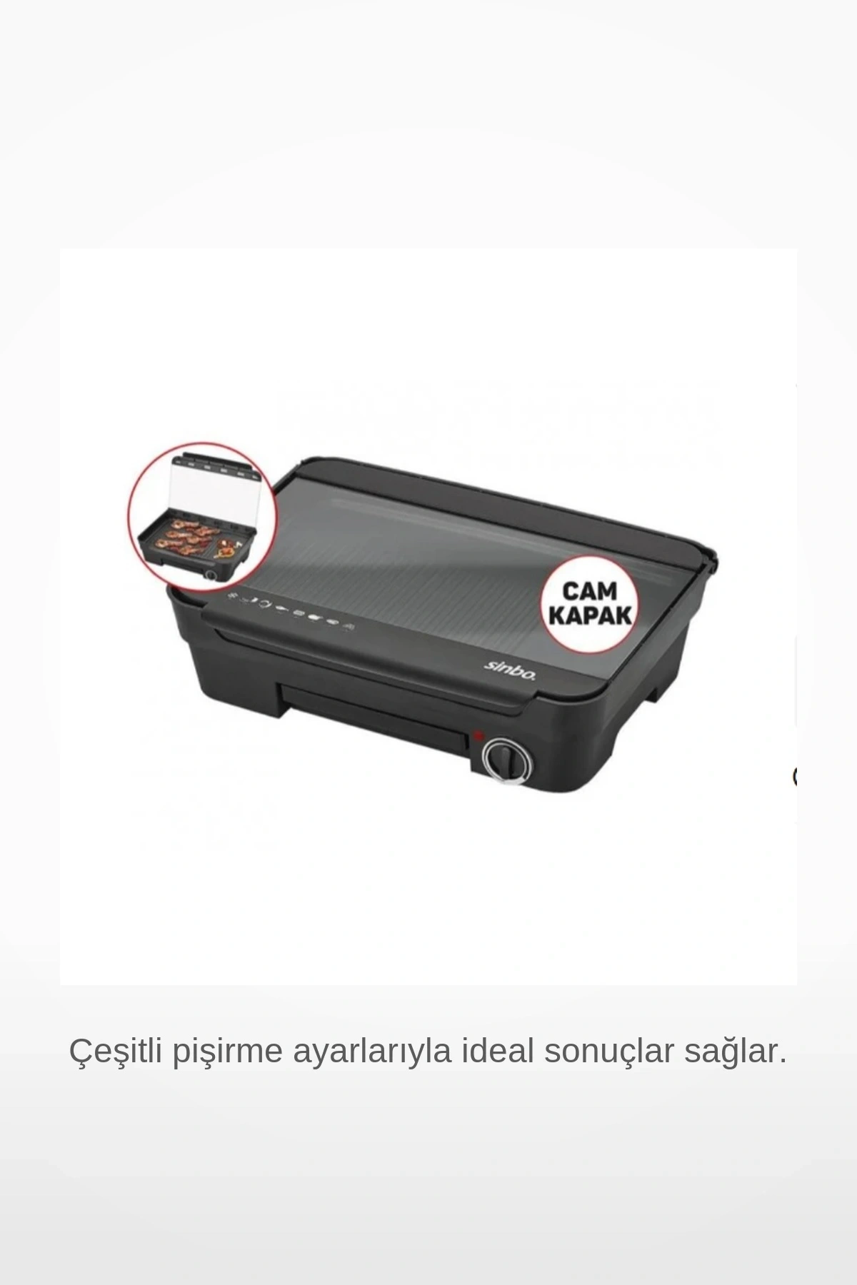 Sinbo Cam Kapaklı Elektrikli Izgara 5 Kademeli Termostat Ayarlı Dumansız Kokusuz Ocak